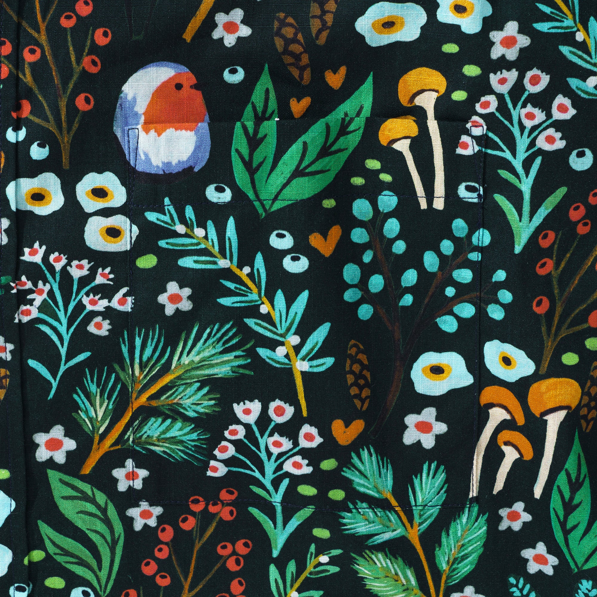 Woodland Walk von Shelley Aldrich 100% Baumwolle Herren Aloha Hawaiian Kurzarm Hemd mit Knöpfen