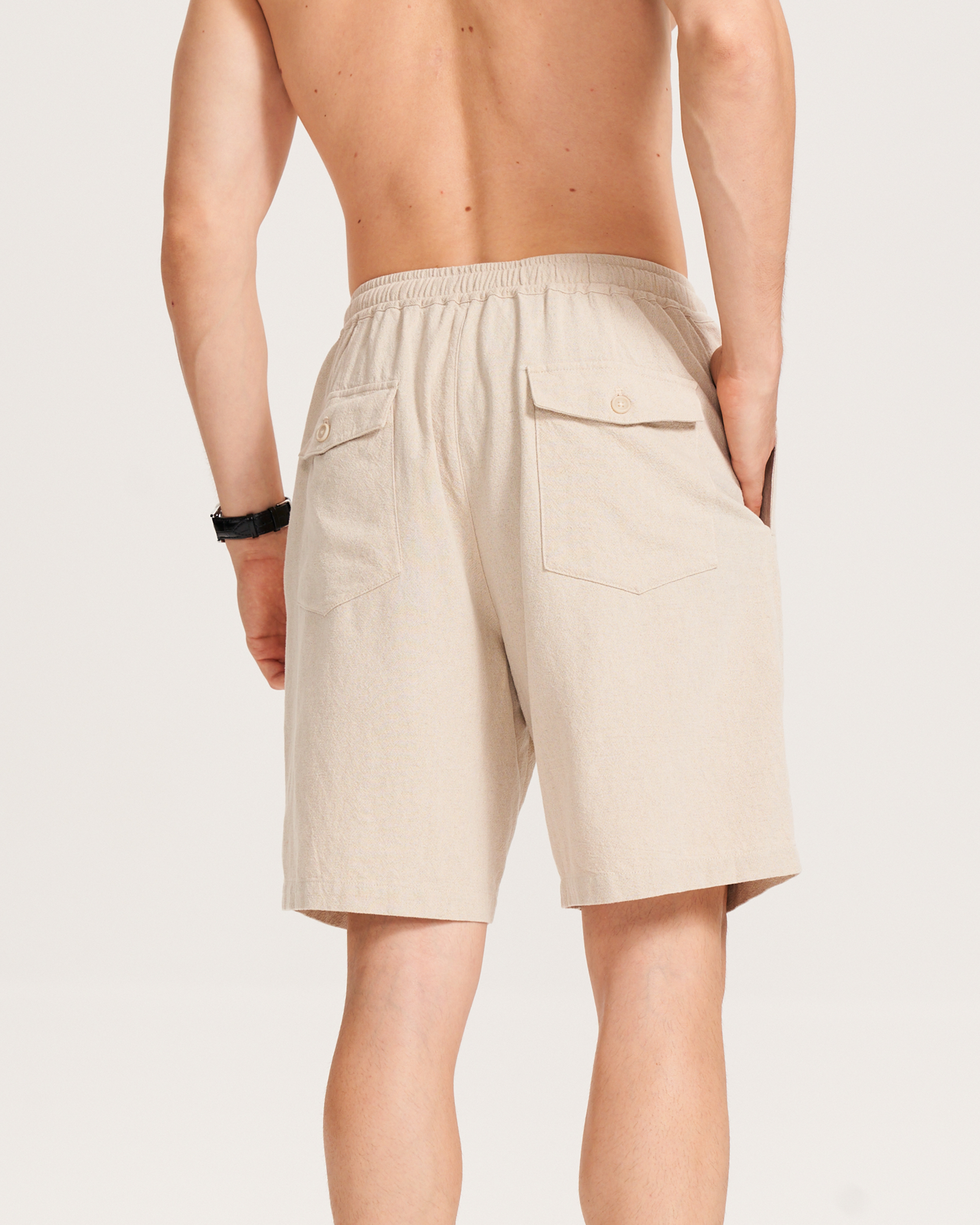 Mens Linen Shorts Mid-Rise Straight Bermuda 8-10 Inch 5-Pocket Shorts - FLAXEN Version 3.0 5-pocket - Flaxen Version 3.0