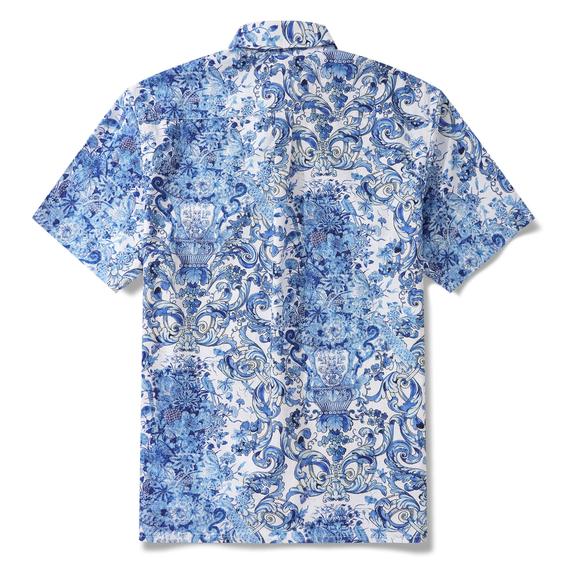 Chemise hawaïenne masculine à manches courtes à manches courtes 100% coton bleu Aloha Floral Whisper