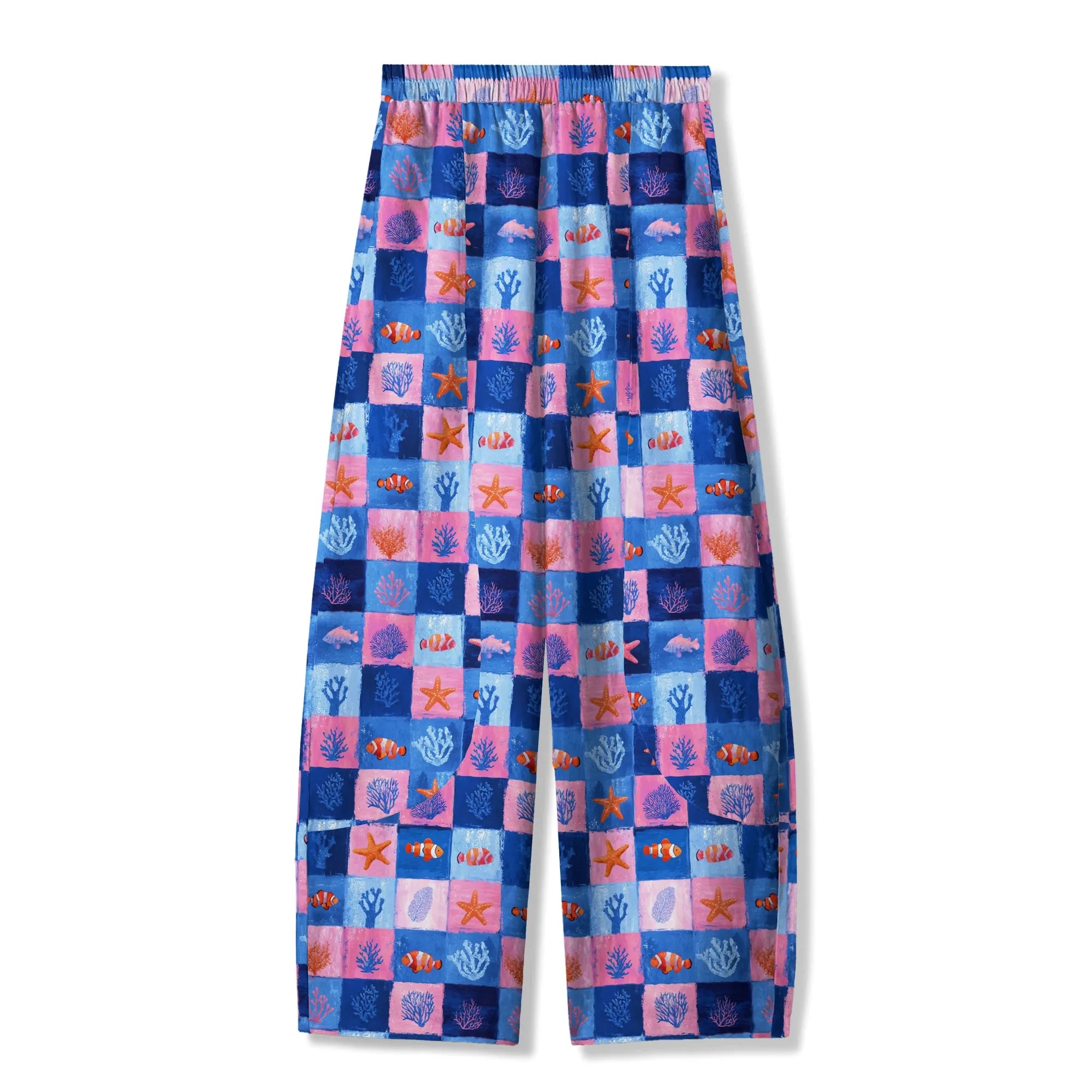 Comfortable Blue Aloha Coral Plaid Women's Pants