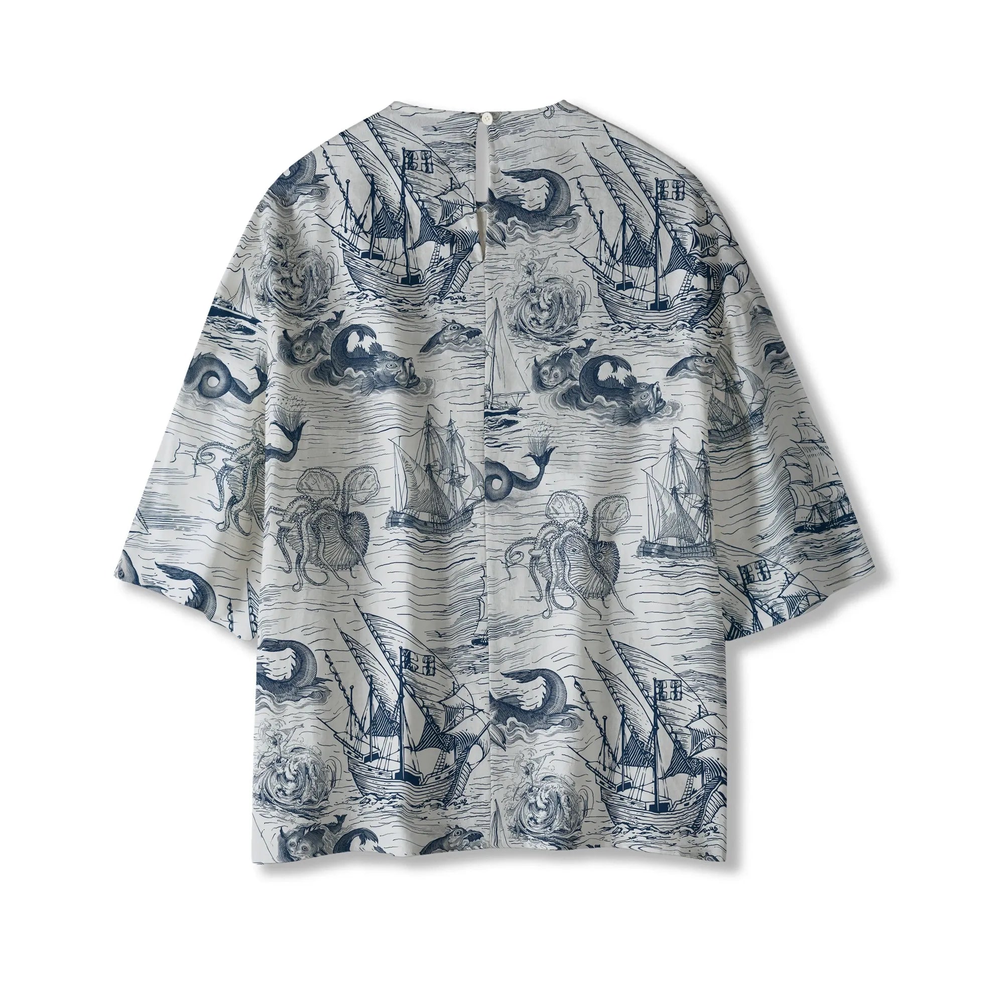 Women's art-inspired blouse with vintage sea expedition design