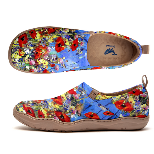 Yiume Women's Art Slip-On Casual Canvas Shoes Wildflower Whisper Blue Painted,100% Cotton Blue Bloom Shoes