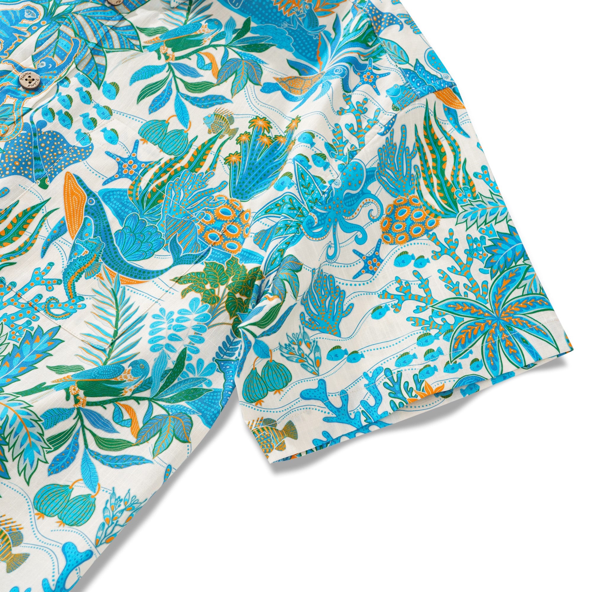 Herren-Hawaiian-Hemd Kurzärmel Button 100% Baumwollblau Aloha Fantasy Paradise