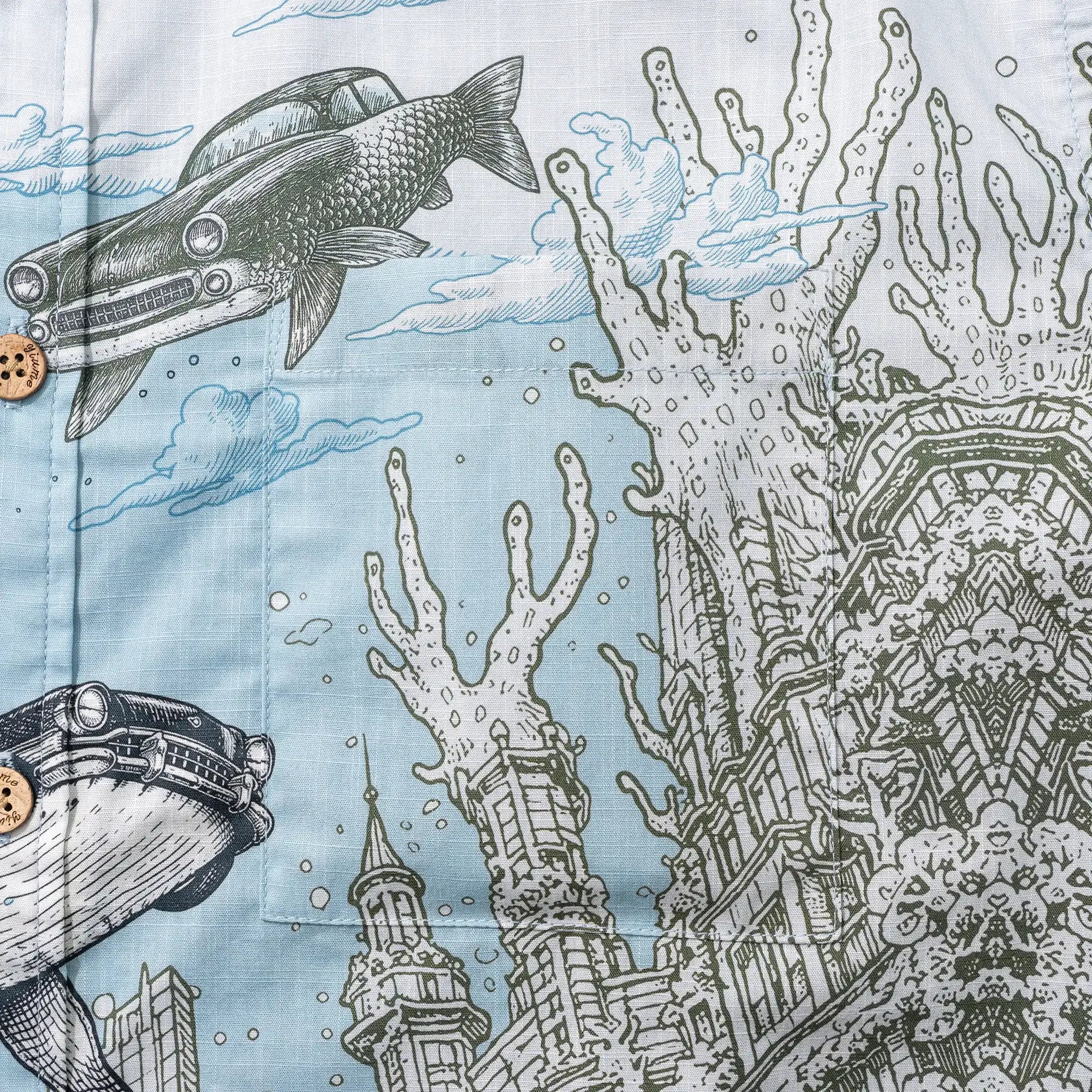Blue art-inspired men's shirt, short sleeve, cotton