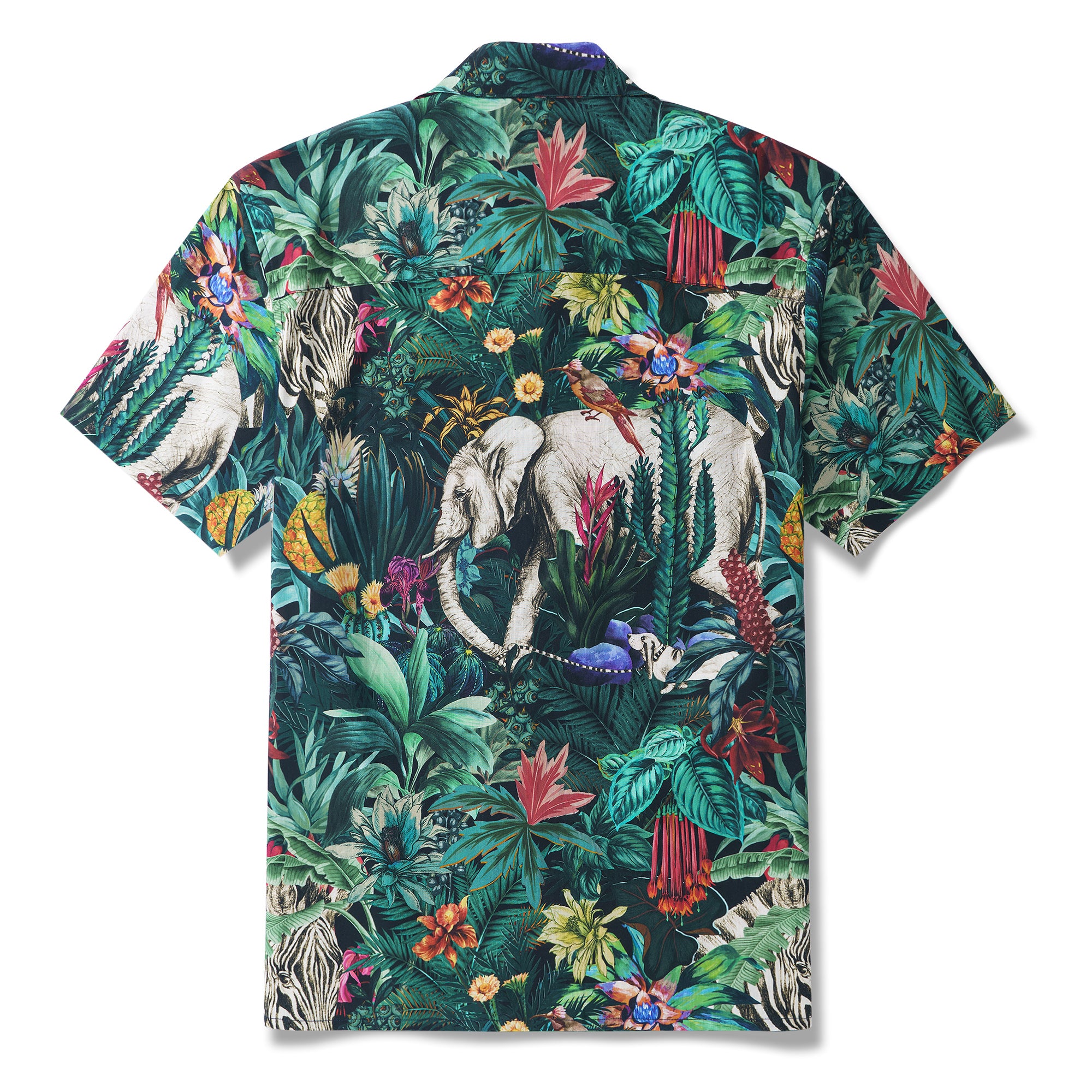 Jungle Enchantment Menagerie Chemise Aloha Hawaïenne à Manches Courtes en Coton 100% pour Hommes avec Col Camp