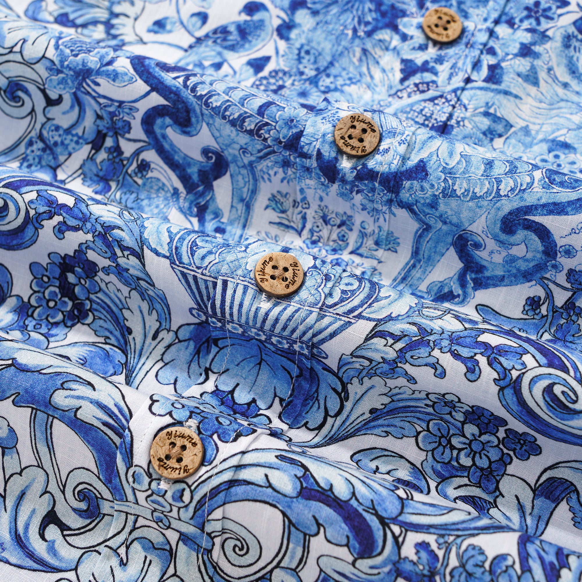 Chemise hawaïenne masculine à manches courtes à manches courtes 100% coton bleu Aloha Floral Whisper