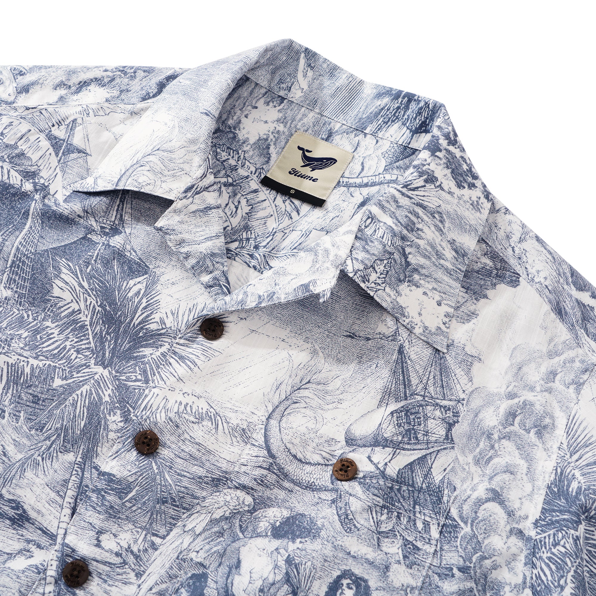 Collier Hawaiian Chemise Hawaiian Collier Camp 100% Coton Bleu Aloha Ocean Muse