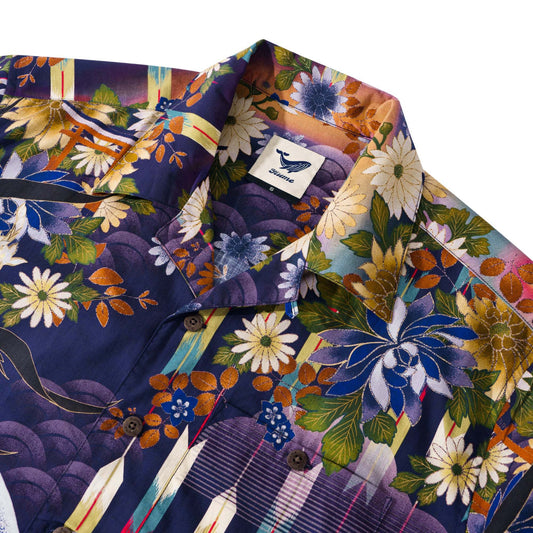 Eastern inspired wave and rooster design shirt