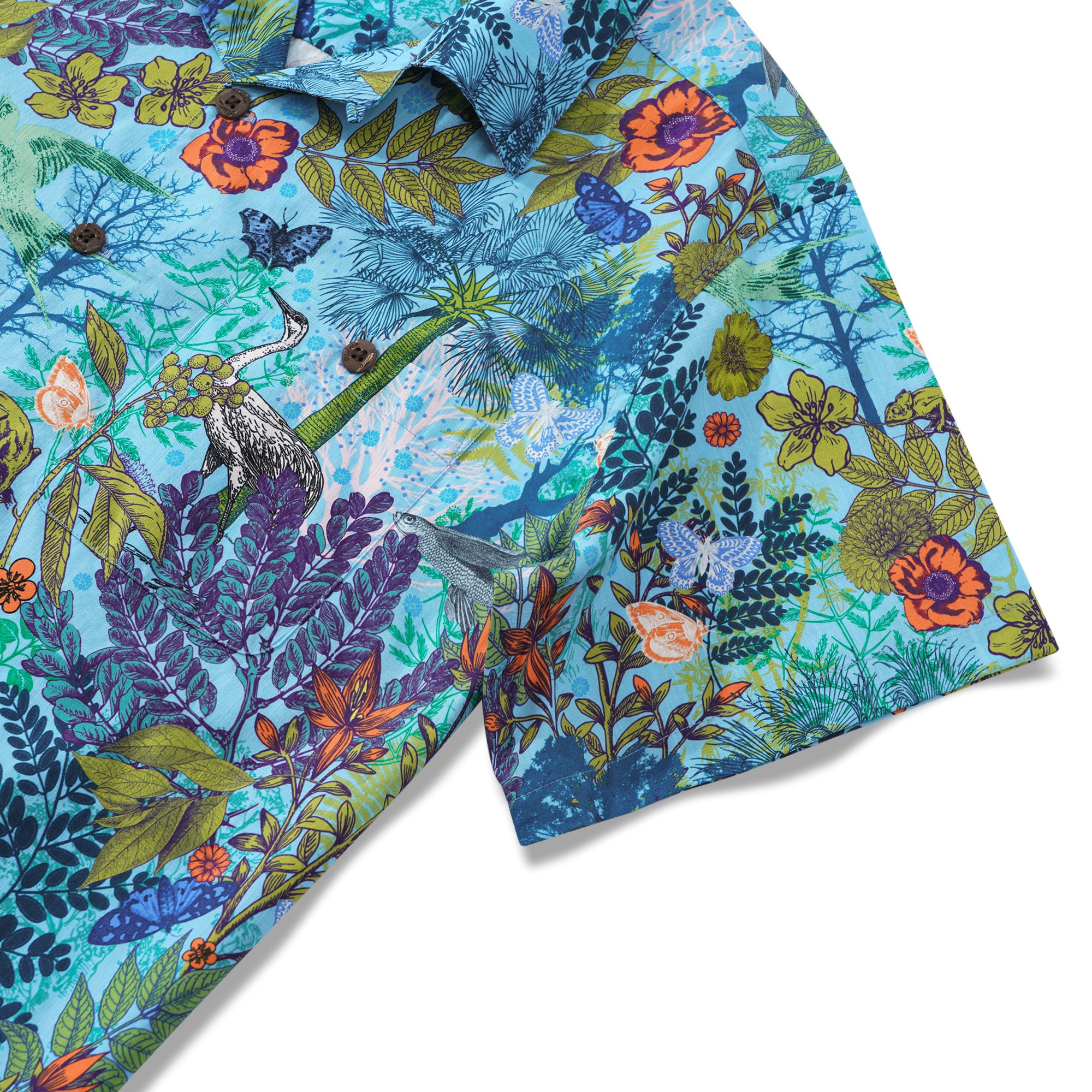 Men's Hawaiian Shirt Short Sleeve Camp Collar 100% Cotton Green Aloha Whispering Woods