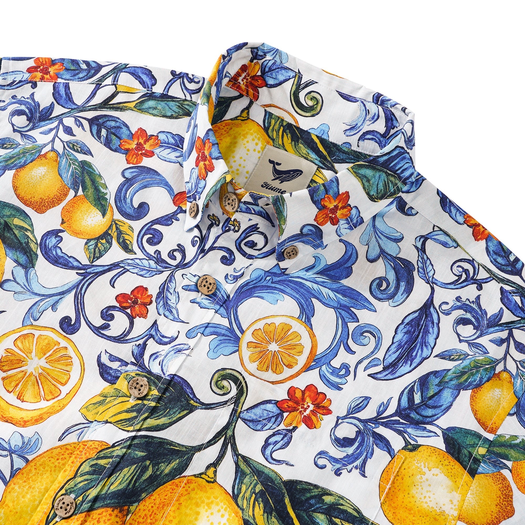 Chemise pour homme en citron Chemise hawaïenne bleue Chemise à manches courtes à boutons Chemise vintage tropicale