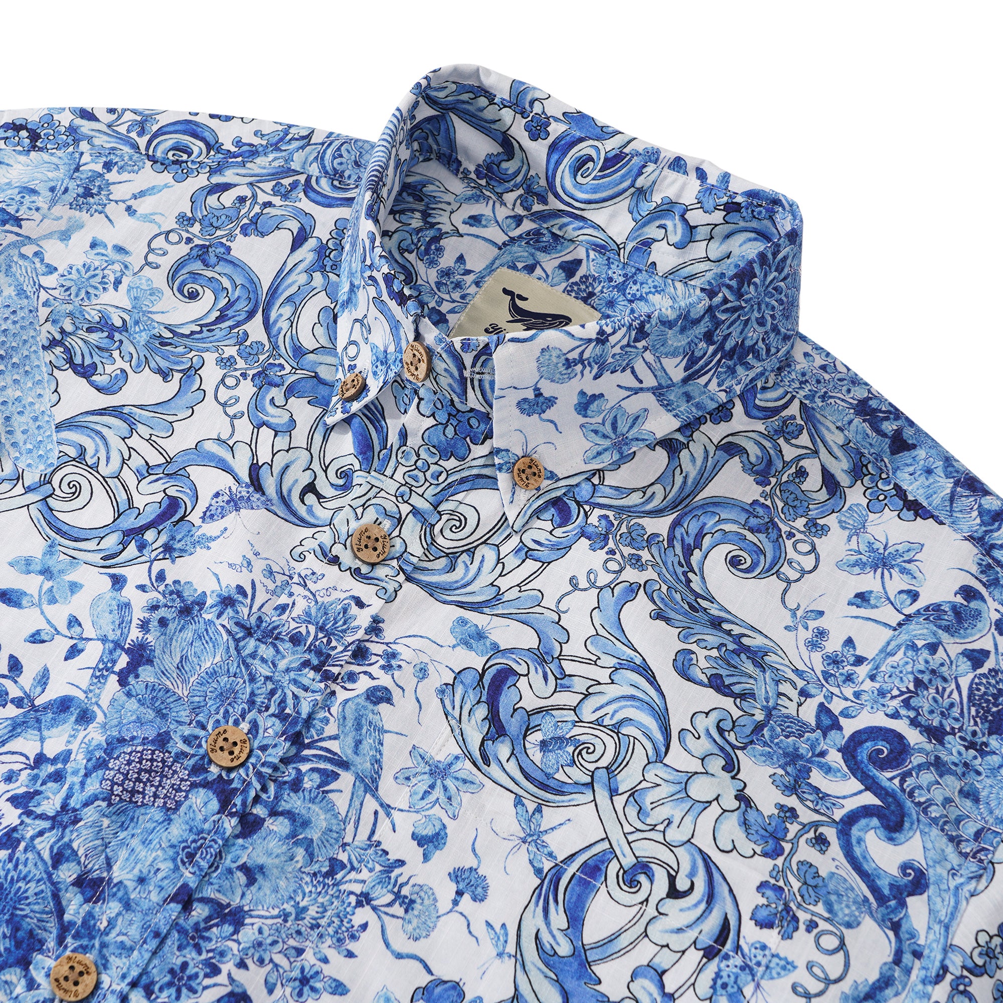 Chemise hawaïenne masculine à manches courtes à manches courtes 100% coton bleu Aloha Floral Whisper