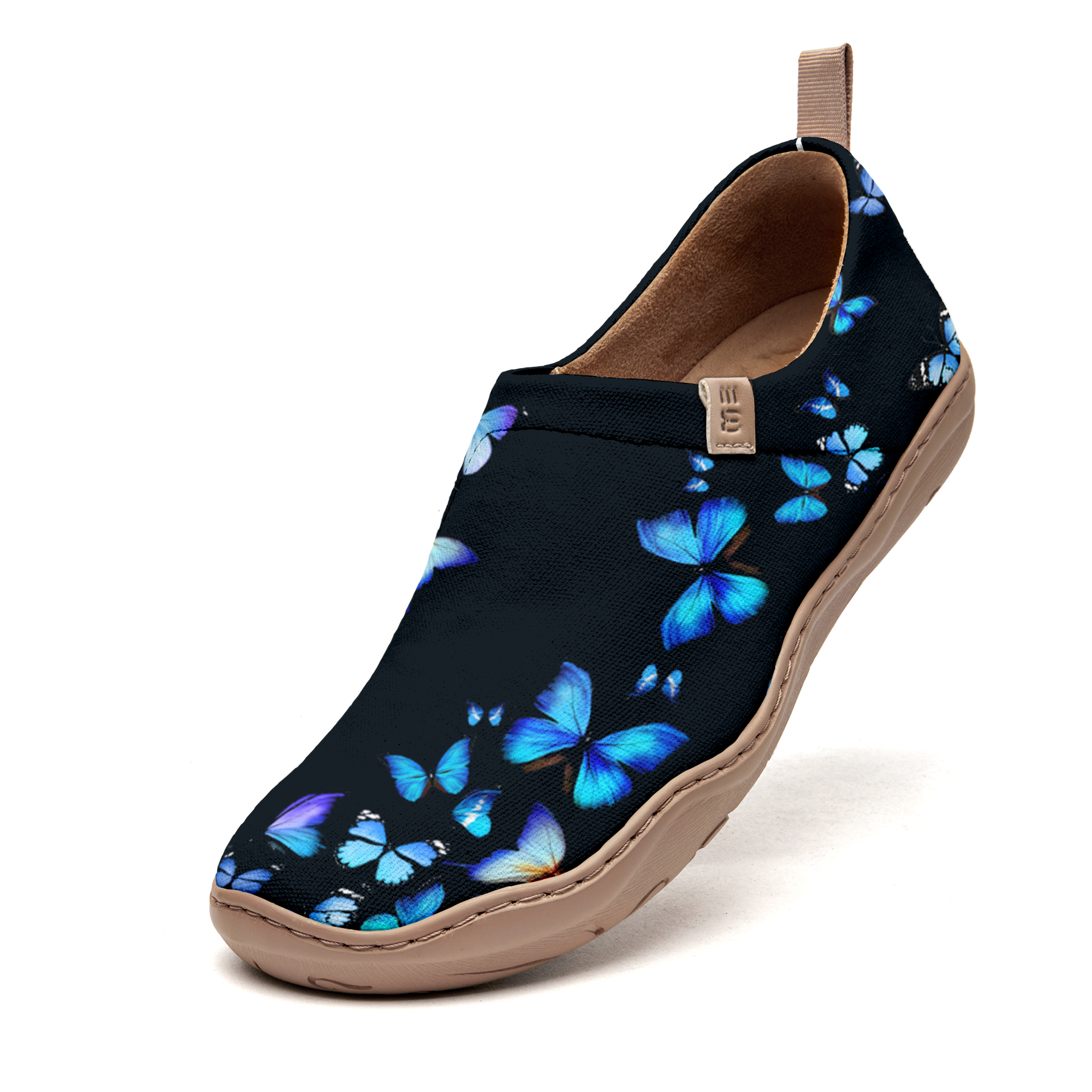 Yiume Women's Art Slip-On Casual Canvas Shoes Black And Blue Butterfly Painted,100% Cotton Midnight Butterfly