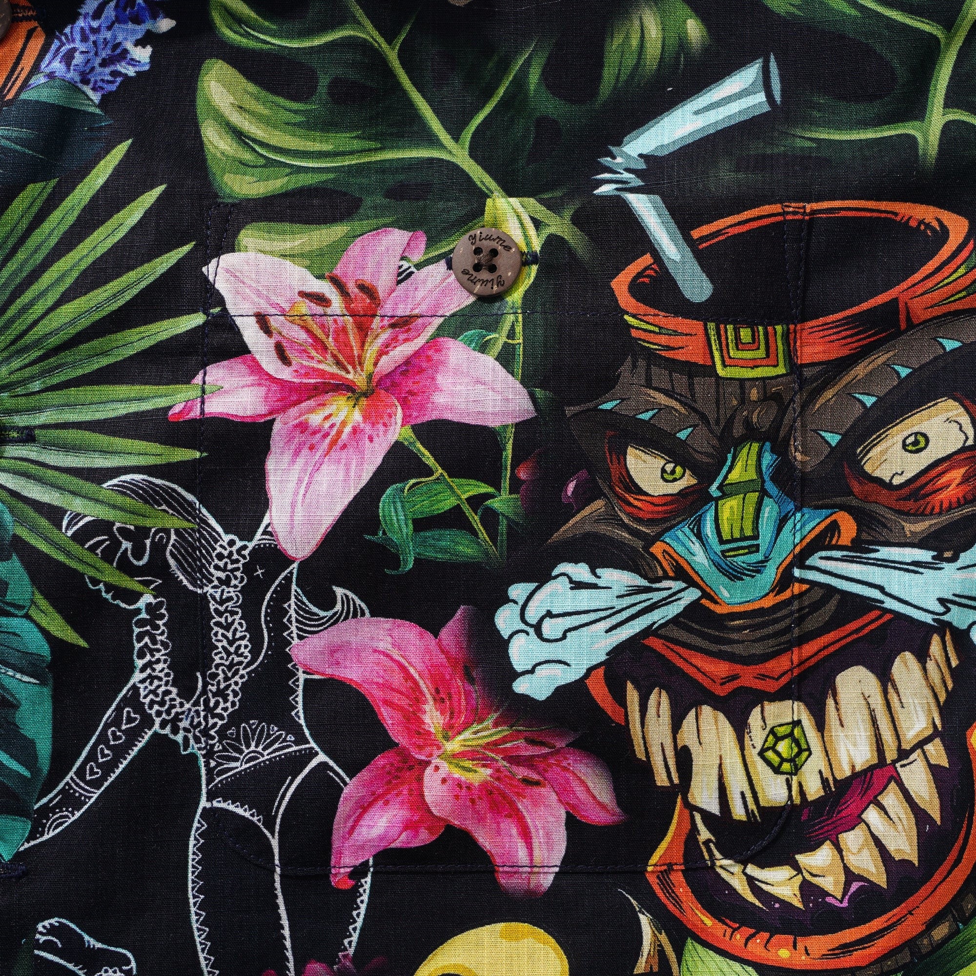 Tiki Hawaiian Shirt 100% Cotton Men's Short Sleeve Camp Collar Aloha Shirt Tiki And Hula Girl