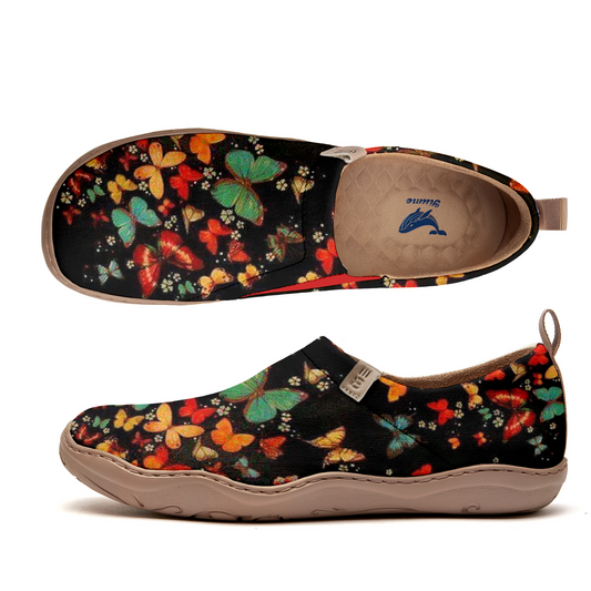 Yiume Women's Art Travel Casual Shoes Black Butterfly Painted,100% Cotton