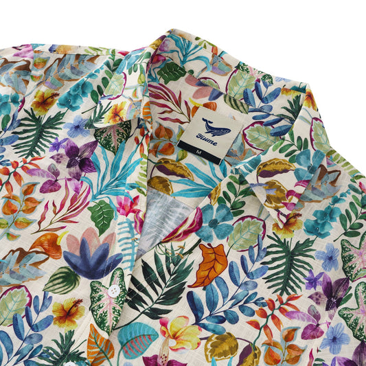 Tropisches Oasen-Nachmittagshemd 100% Baumwolle Damen Langarm V-Ausschnitt Hemd Blau Aloha Hawaiian