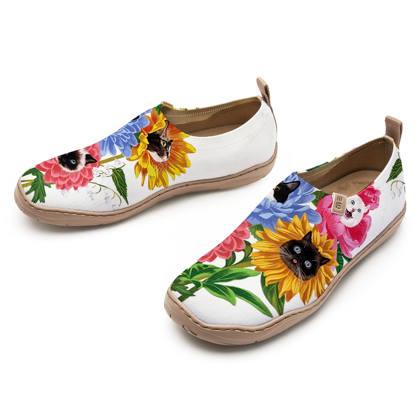 Chaussures à glissière d'art pour femmes Yiume confortable coups de chaussures décontractées en tricot, félin floral