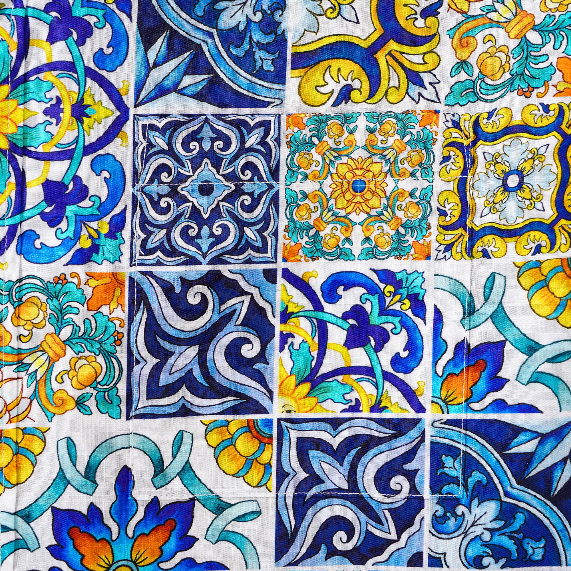 Herren-Hawaiian-Hemd Kurzärmel Button Down 100% Baumwoll weiße Aloha Sizilian Fliesen Eleganzsammlung