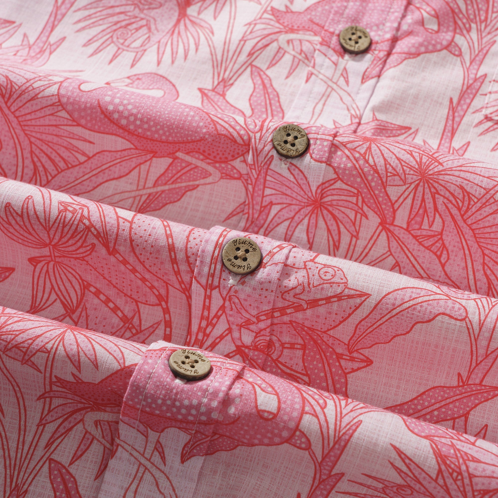 Chemise hawaïenne rose pour homme avec flamants roses, 100 % coton, à manches courtes, à boutons.