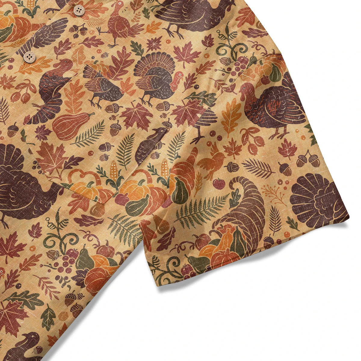Autumn print Hawaiian Shirt, men's, yellow, button-up