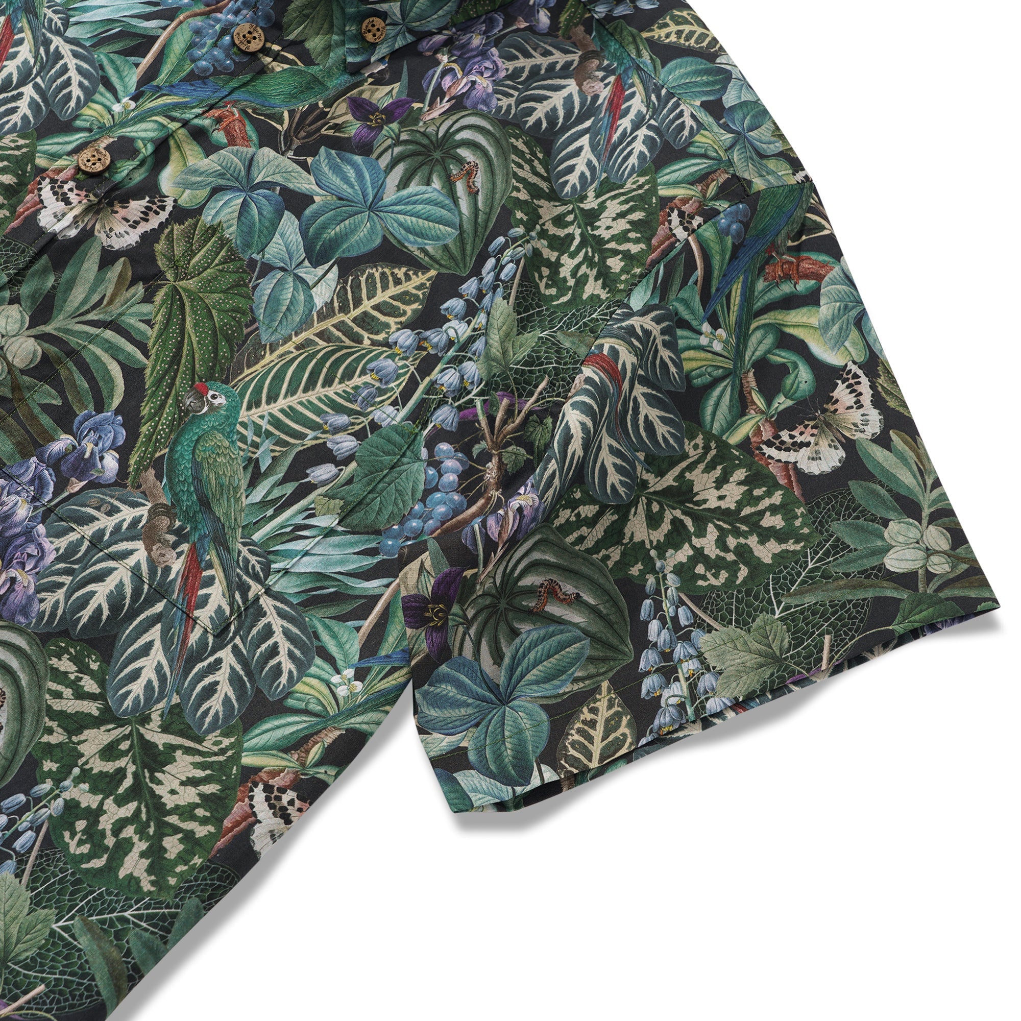 Chemise hawaïenne pour homme à manches courtes, boutonnée, 100 % coton, verte, Aloha Murmures de la jungle