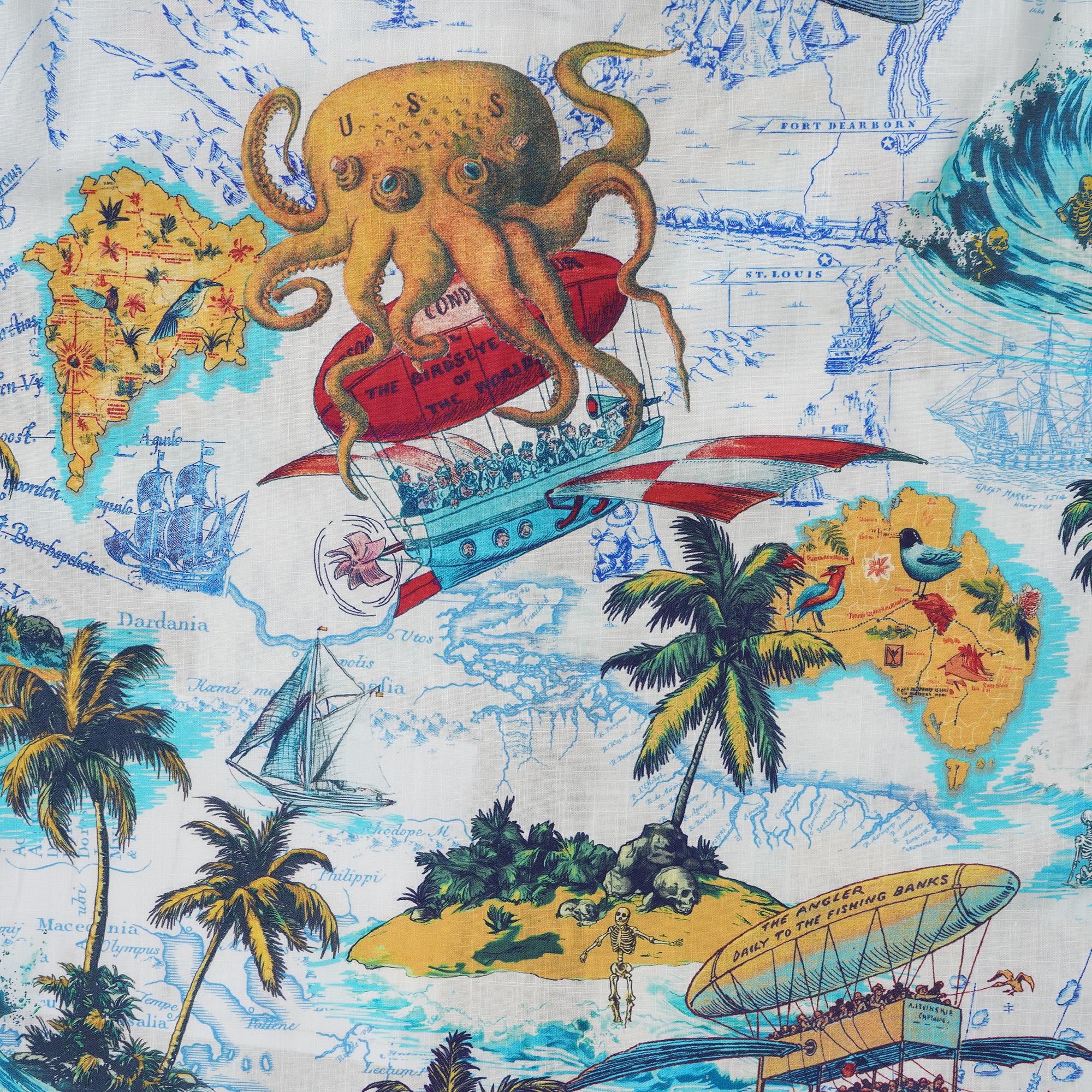 Chemise hawaïenne masculine à manches courtes à manches courtes 100% coton bleu Aloha Ocean Dreamer