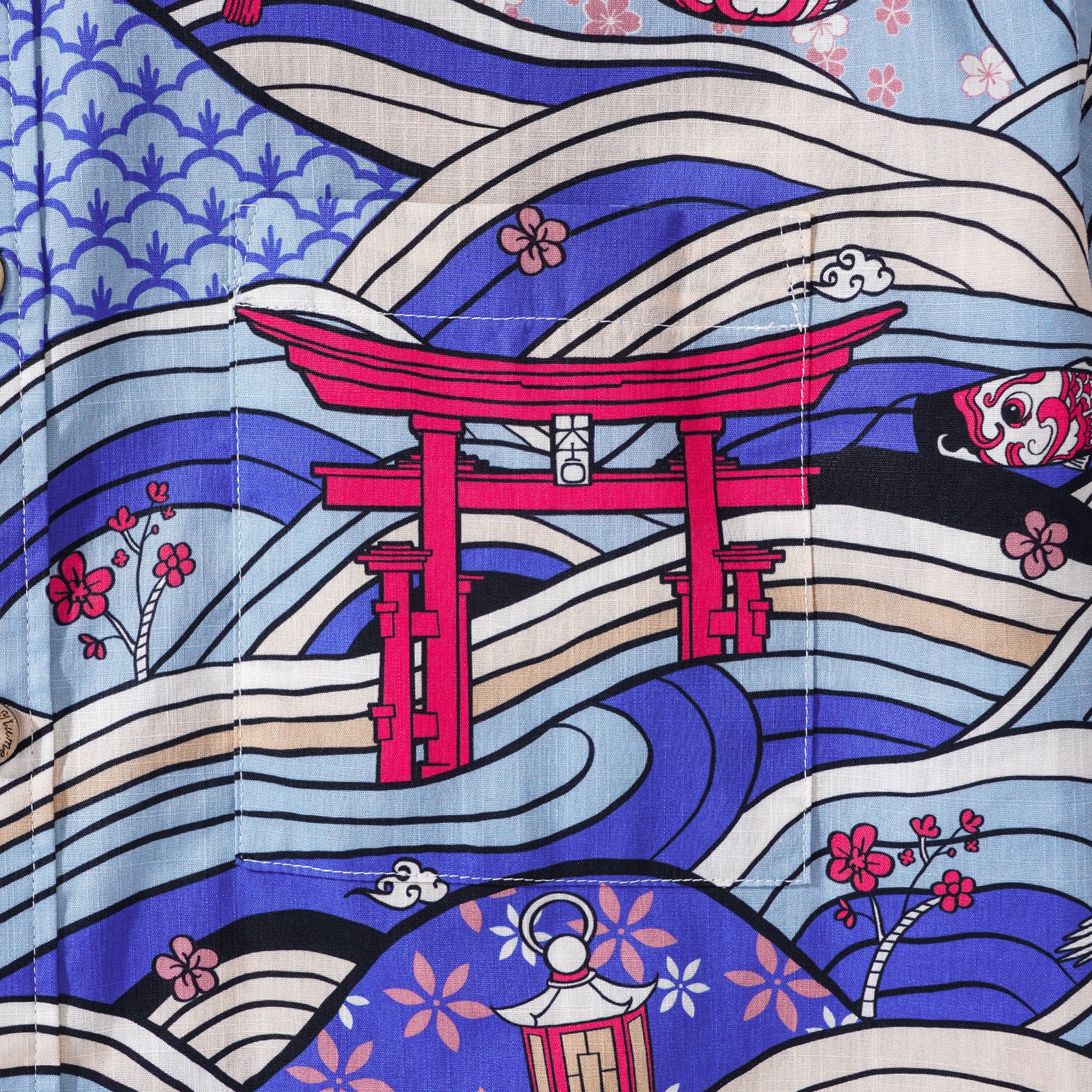 Herren-Hawaiian-Hemd Kurzärmel Button 100% Baumwolle Beige Aloha Neo-Ukiyo-e