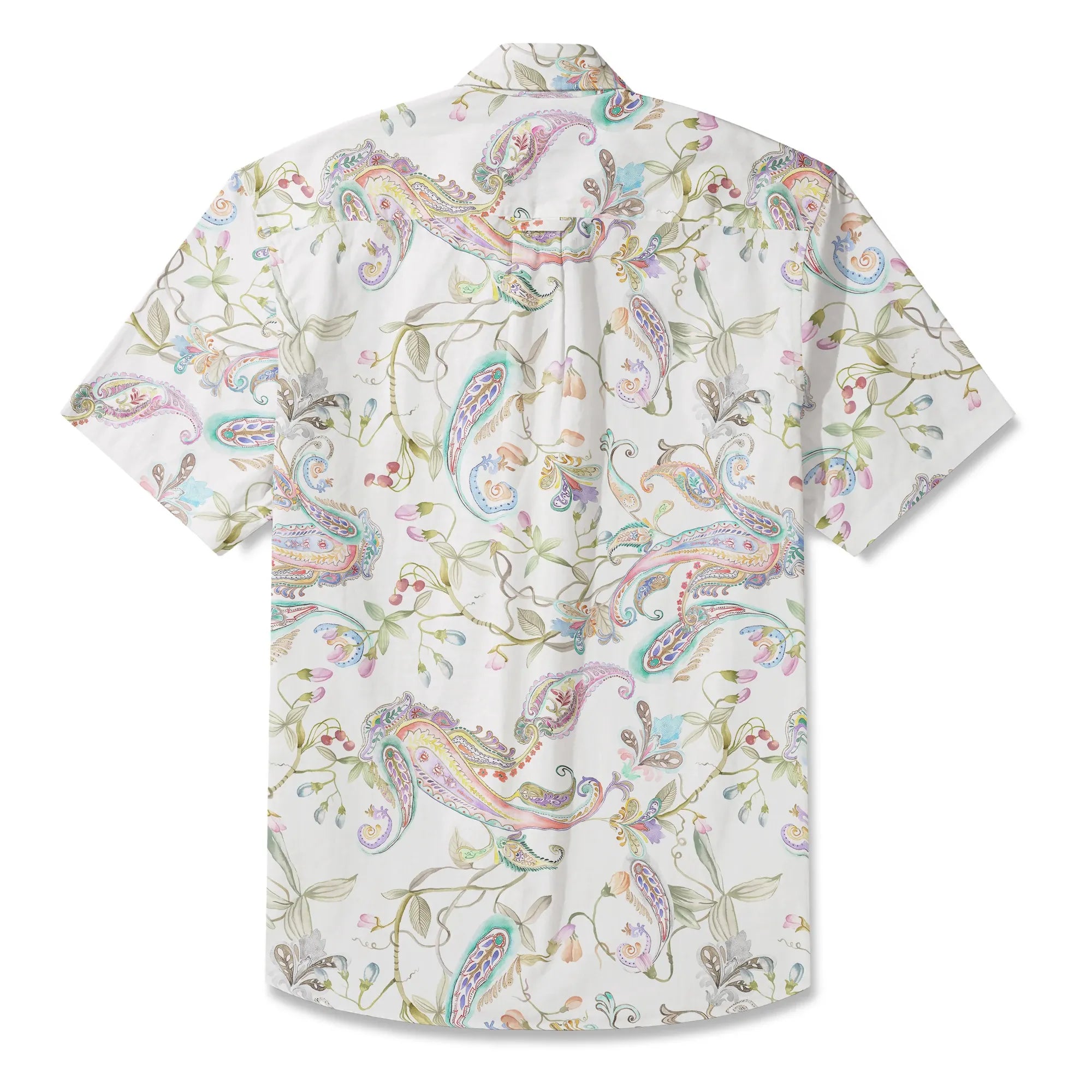 Men's art shirt with paisley garden design, short sleeve