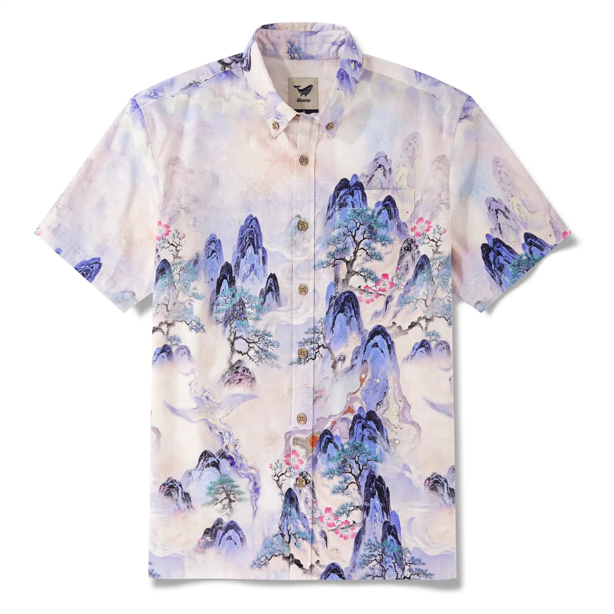 Men's Hawaiian Shirt Short Sleeve Button-down 100% Cotton Purple Aloha Purple Mountain Retreat