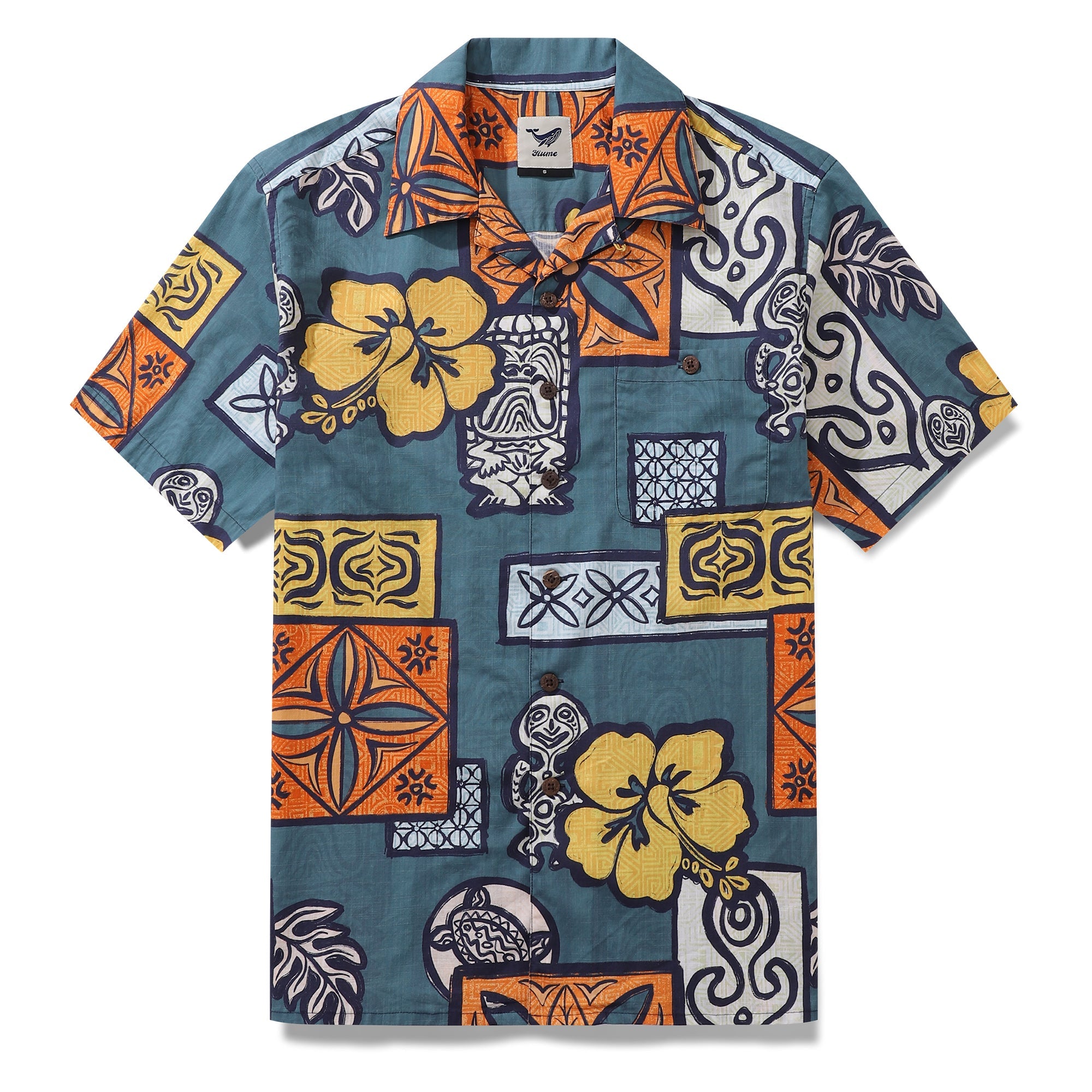Floral TIKI Hawaiian Shirt For Men Flower Print Camp Collar 100% Cotton Shirt Tiki Shirt