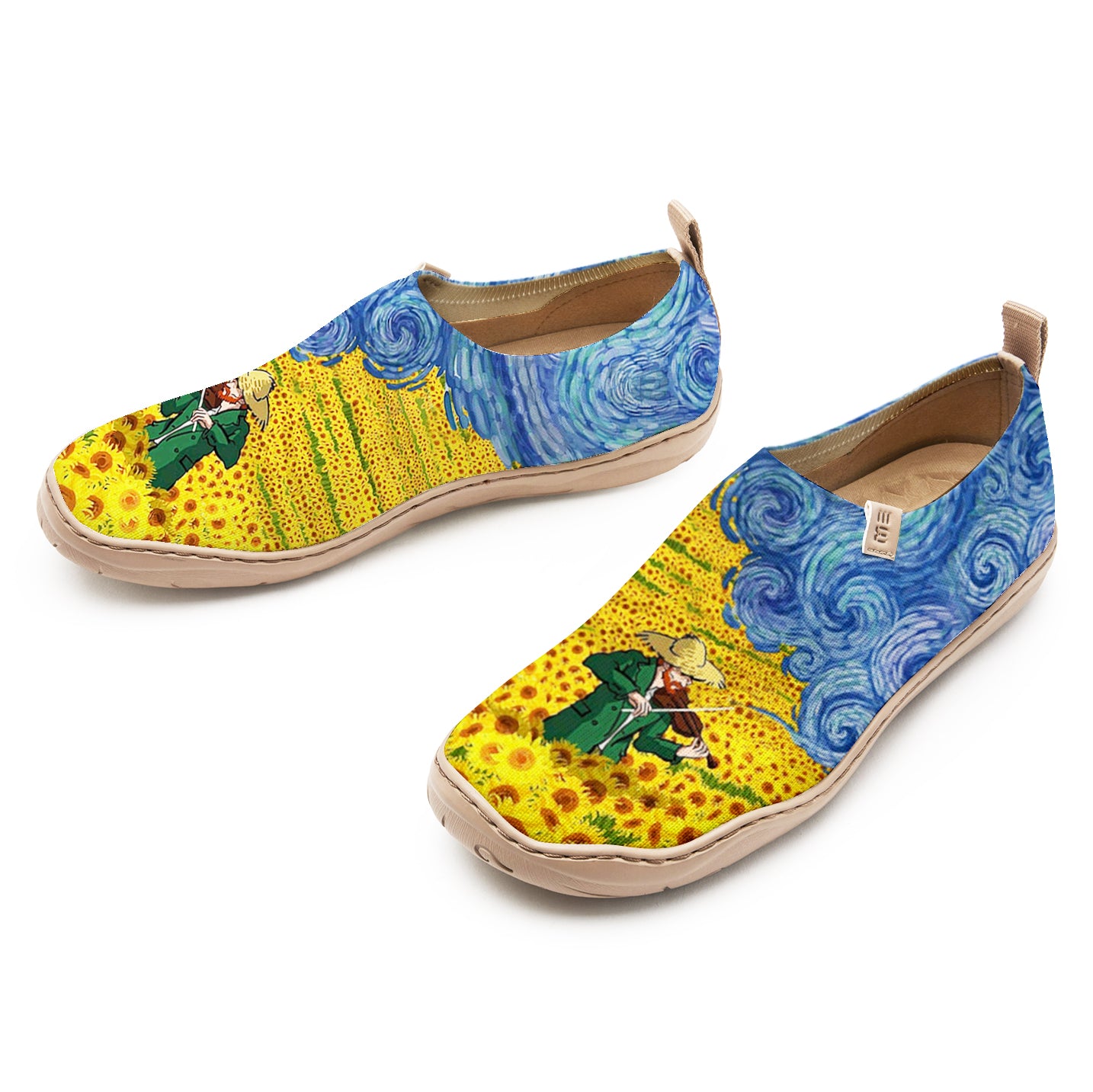 Yiume Frauenkunst ausschlüpften Schuhen bequeme atmungsaktive Strick-Freizeitschuhe, Geige van Gogh van Gogh Blues