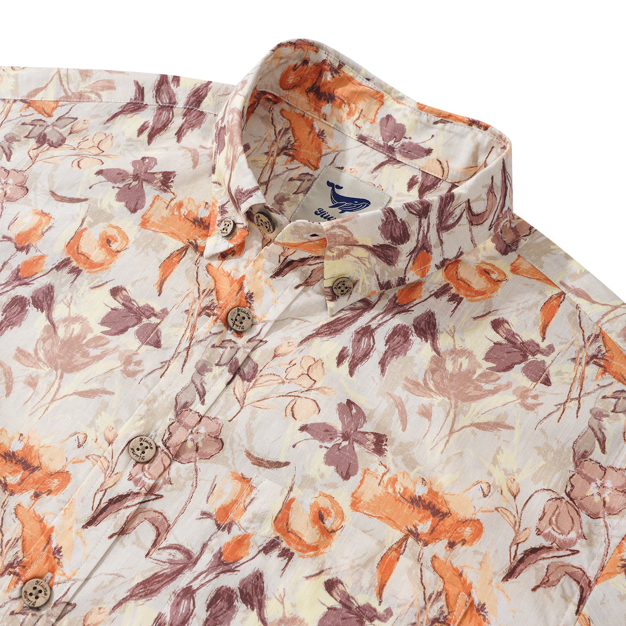 Chemise hawaïenne pour homme à manches courtes, boutonnée, 100 % coton, marron, jardin de rêve Aloha