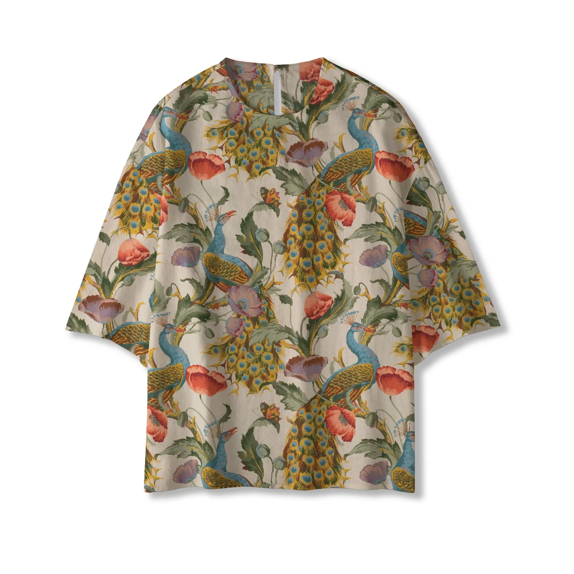 Women's blouse showcasing crew neck and floral pattern