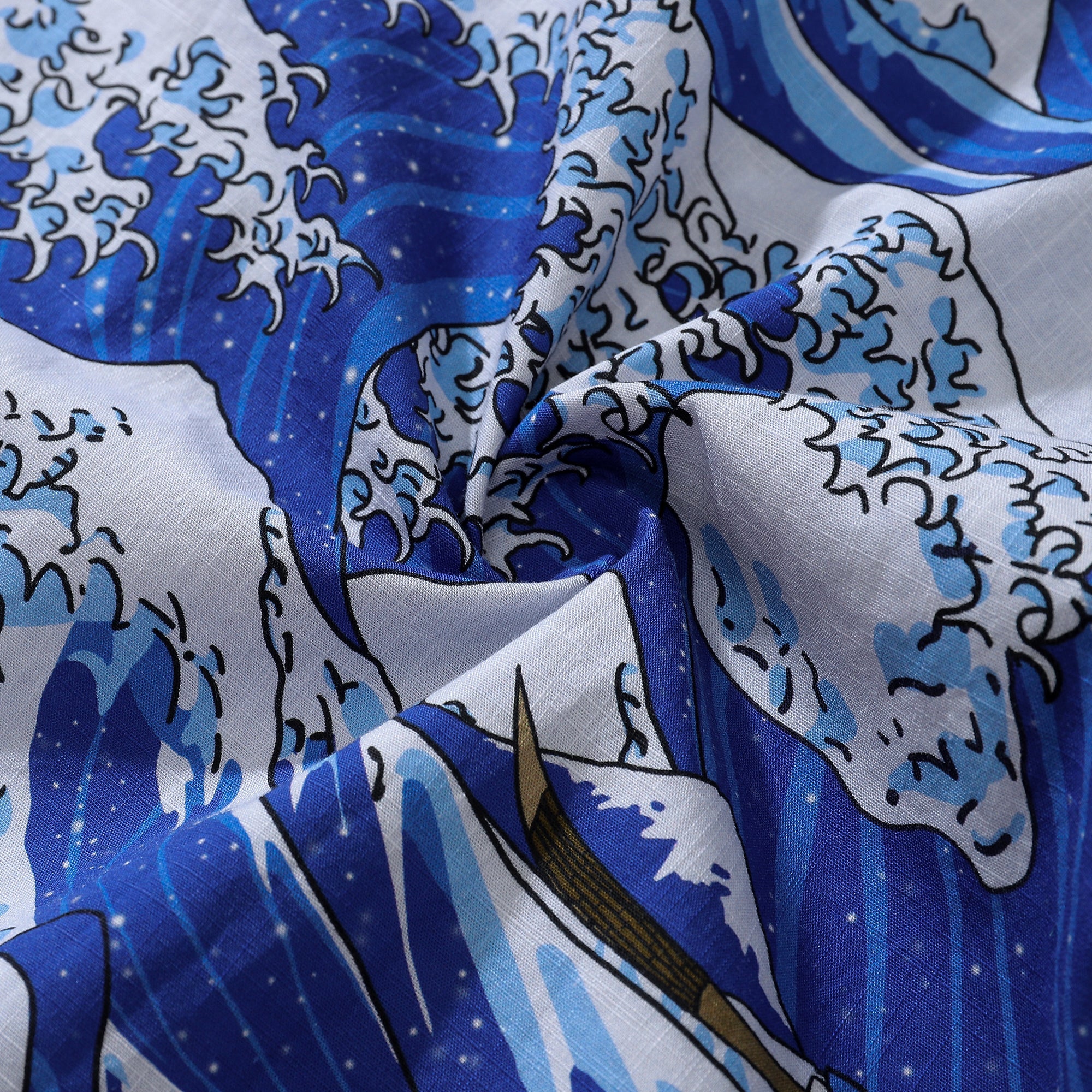 Chemise hawaïenne pour femmes Imprimé vagues océaniques Ukiyo-e japonais en coton à boutons, manches courtes