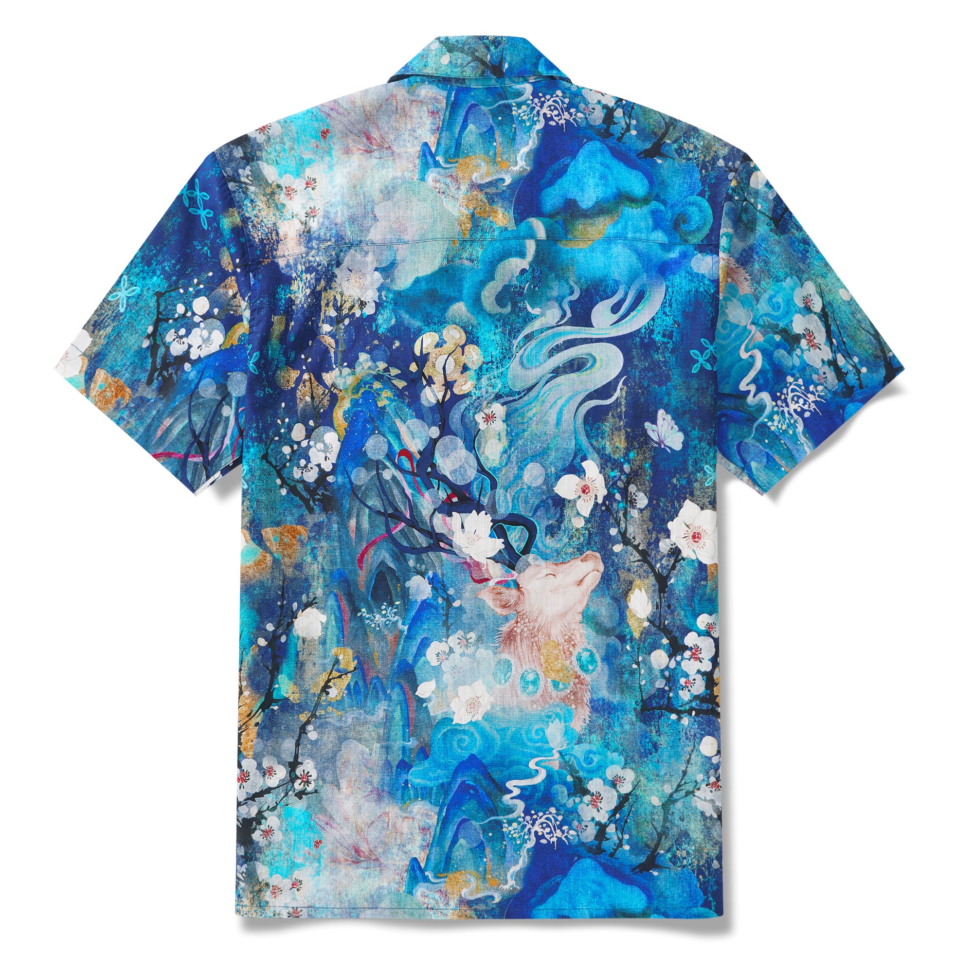Chemise hawaïenne masculine collier de camp à manches courtes 100% coton aloha enchanté cerf
