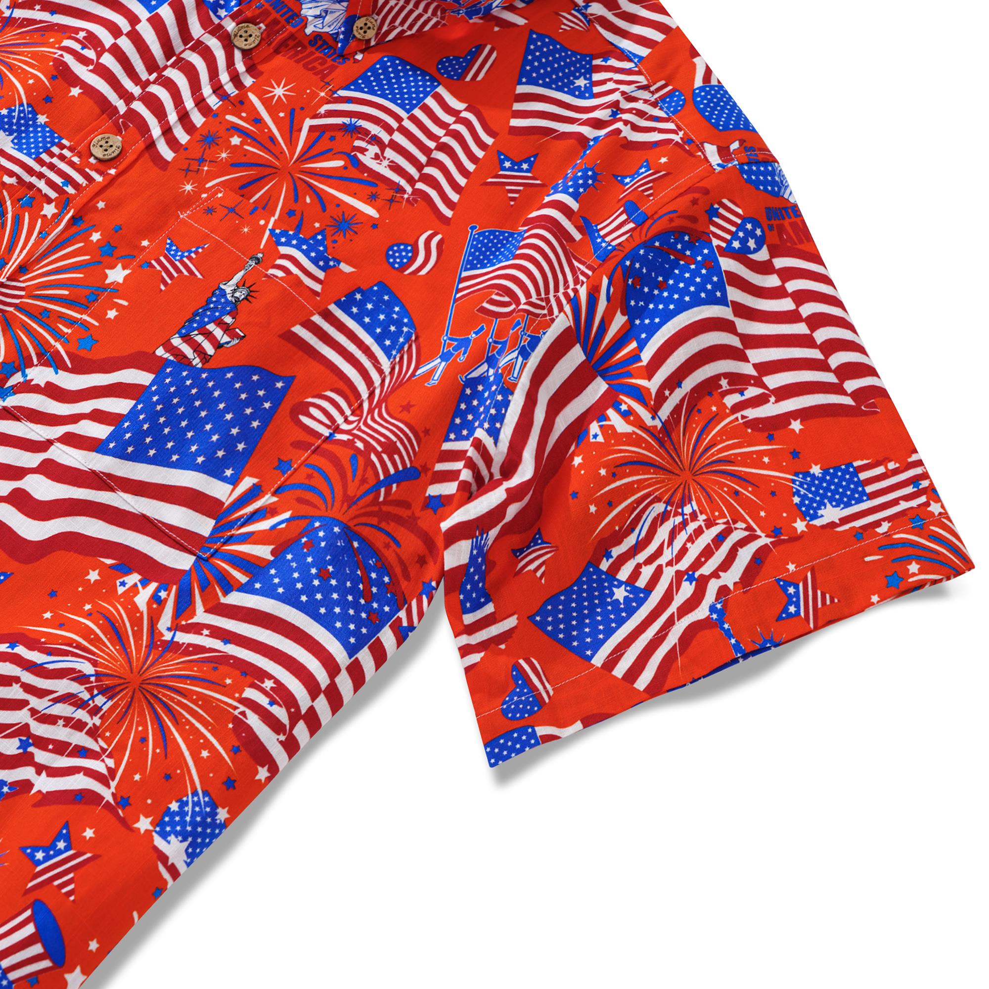 Herren-Hawaiian-Hemd Kurzärmel Button Down 100% Baumwoll weiße Aloha American Feier
