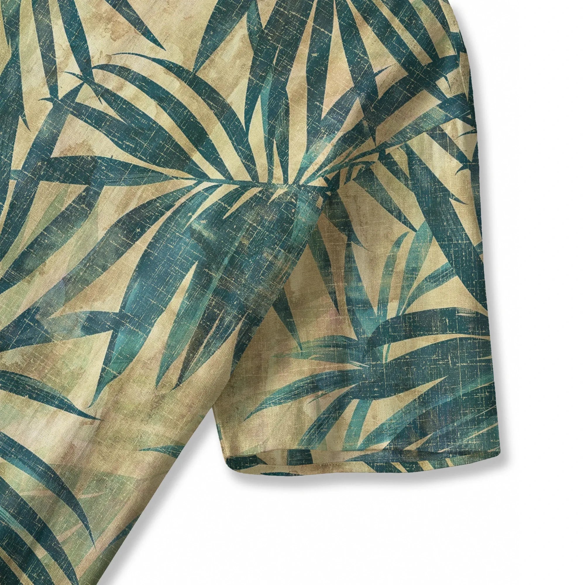 Close-up of palm leaf print on Green Aloha Vintage Palm Women's Blouse