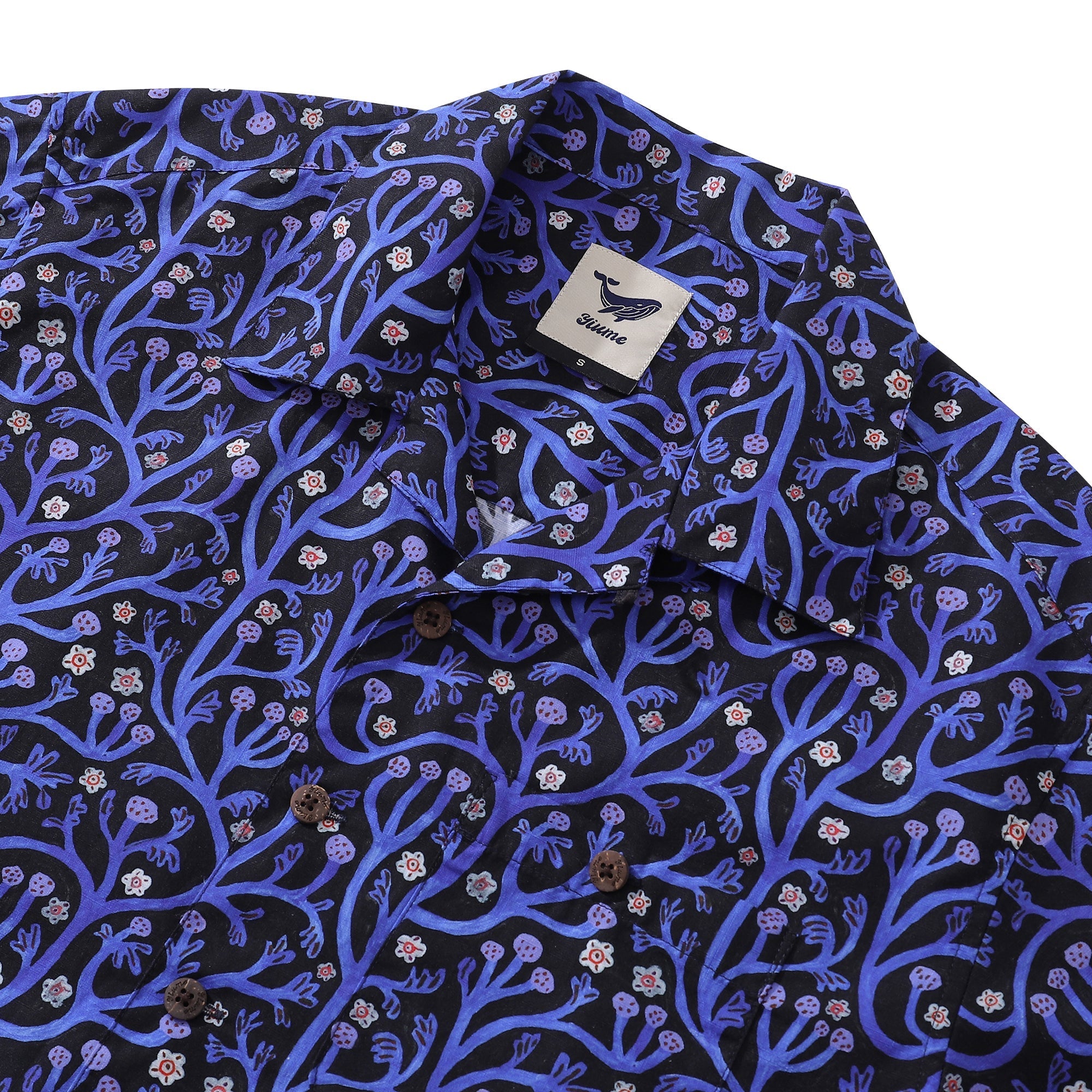 1960s Vintage Hawaiian Shirt For Men 100% Cotton Camp Collar Shirt Midnight Garden Shirt