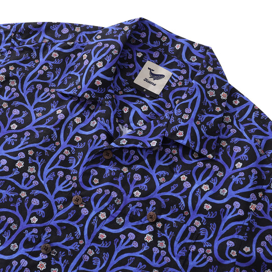 1960s Vintage Hawaiian Shirt For Men 100% Cotton Camp Collar Shirt Midnight Garden Shirt