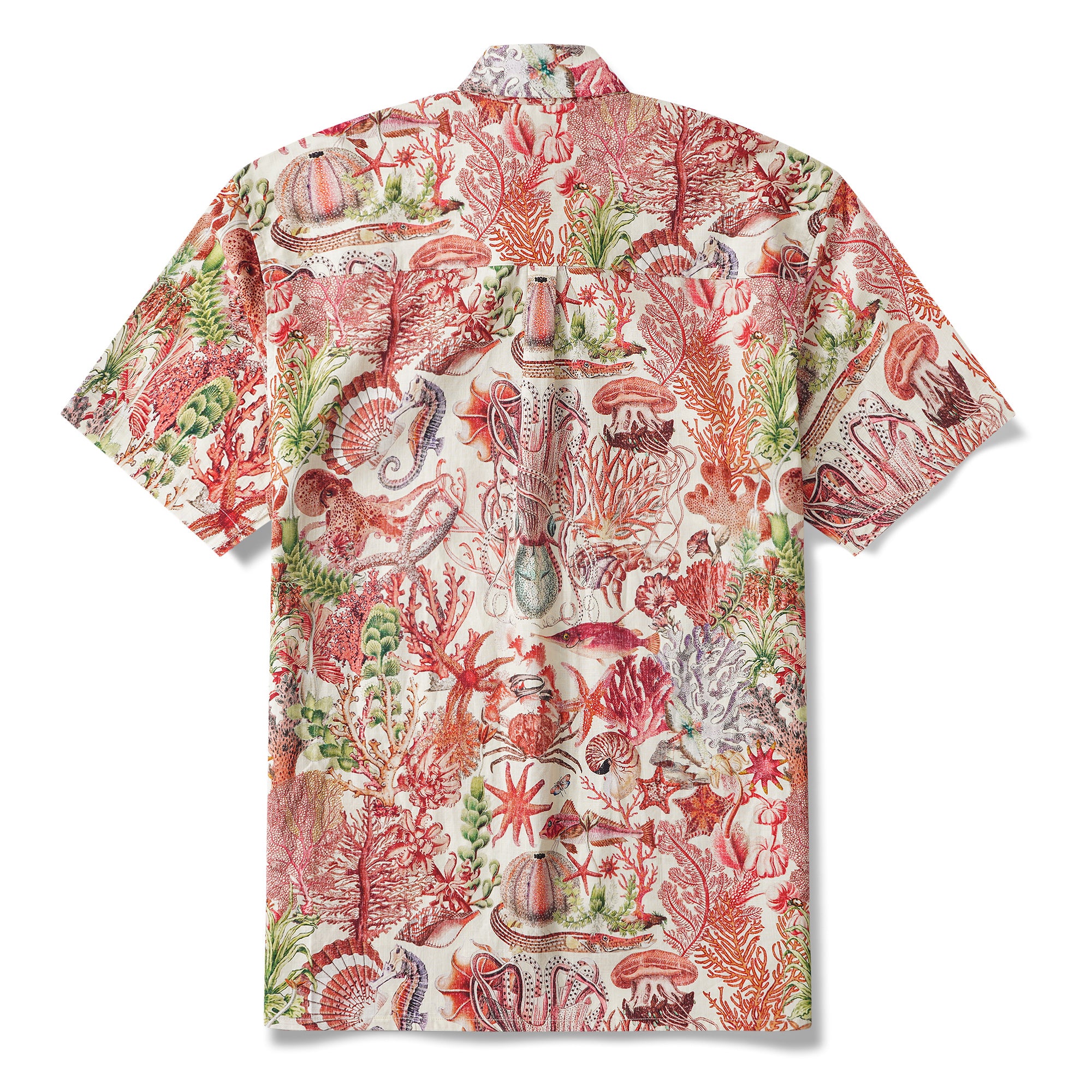 Traumhafte Meere 100% Baumwolle Herren Kurzarm Hemd mit Knöpfen Beige Aloha Hawaiian