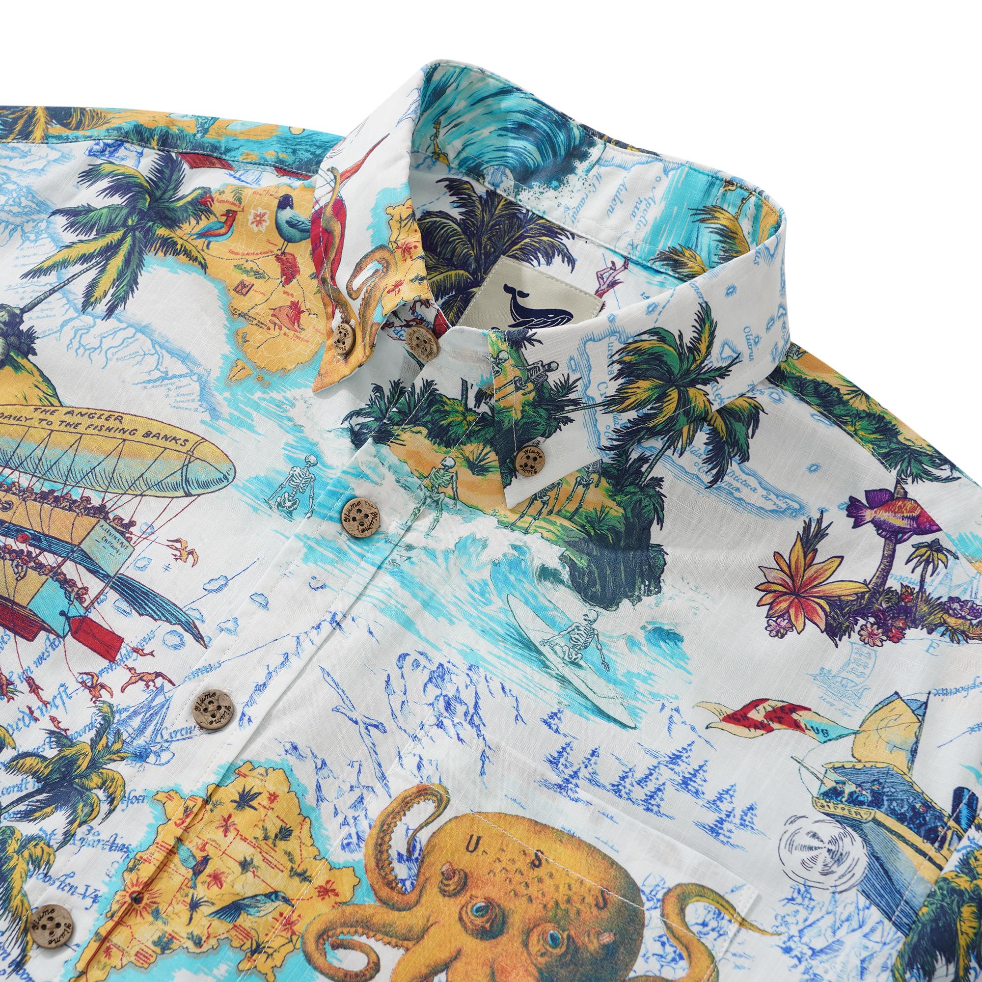 Chemise hawaïenne masculine à manches courtes à manches courtes 100% coton bleu Aloha Ocean Dreamer