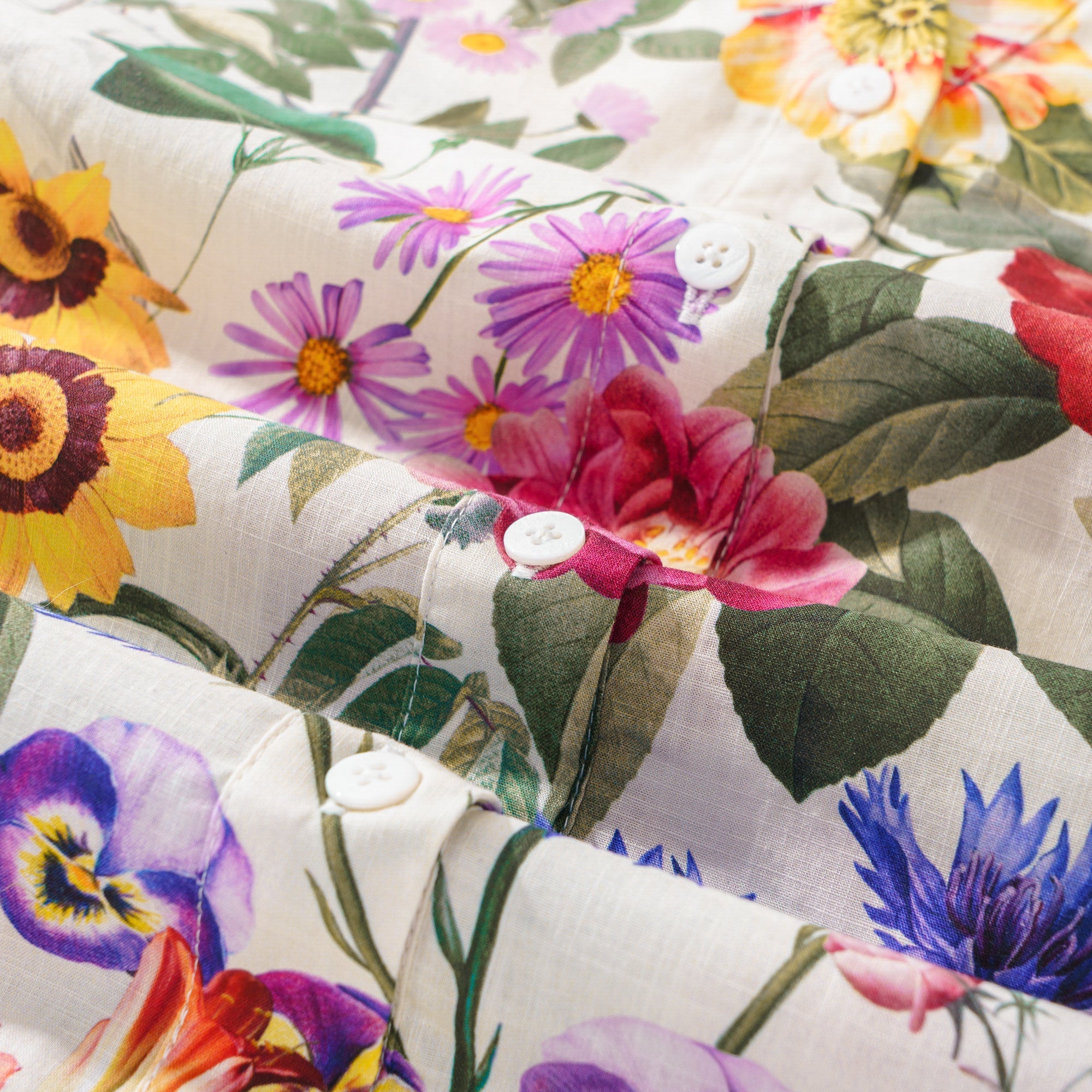 Sunlit Floral Beauty 100% Cotton Women's Short Sleeve V-neck Shirt Yellow Aloha Hawaiian Sunlit Floral Beauty Print-mismatched