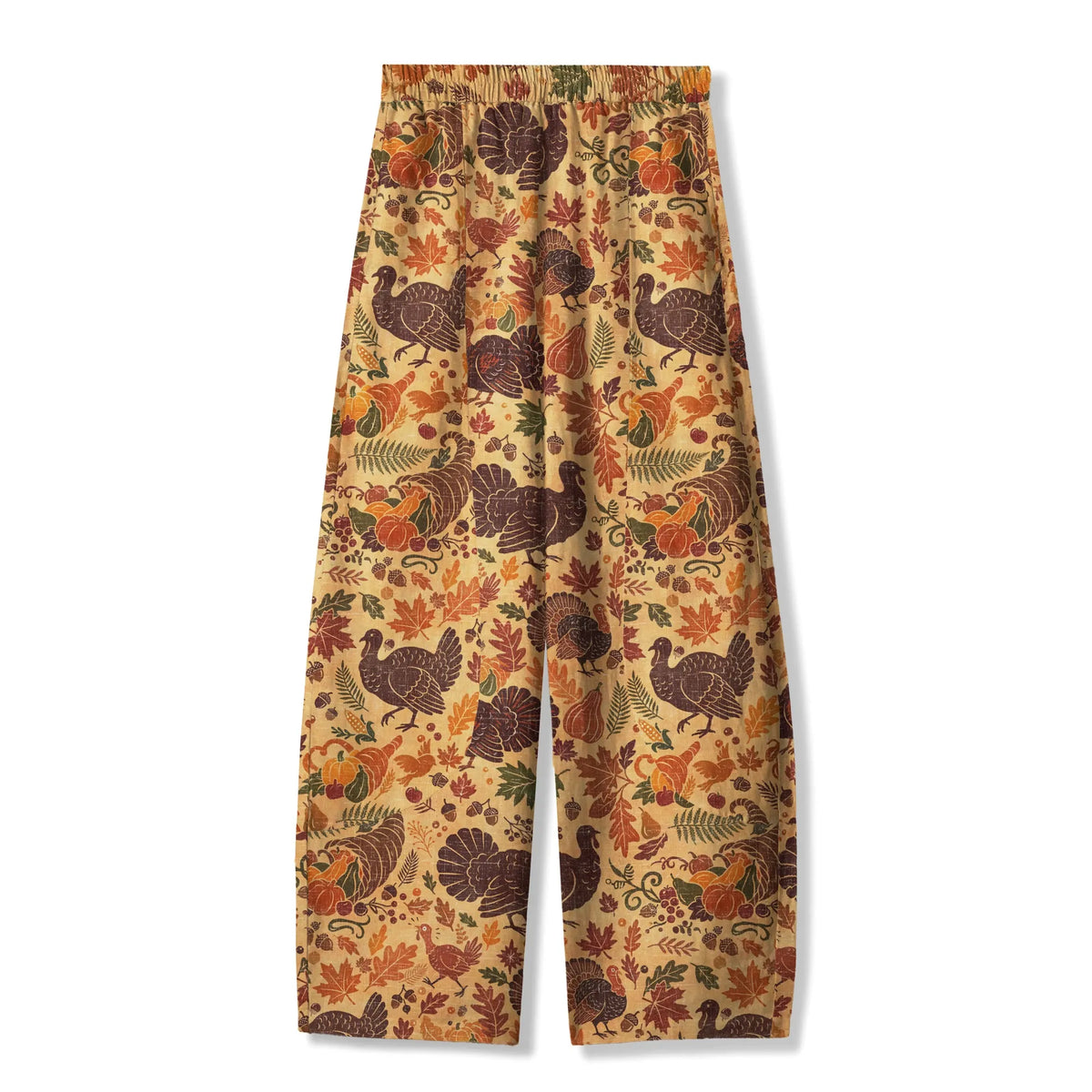 Yellow leaf print ankle pants, women's Thanksgiving style