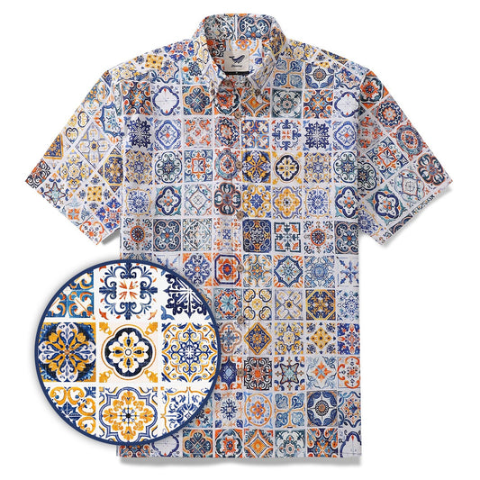 Sicilian Shirt Summer Hawaiian Shirt For Men Colorful Button-down Short Sleeve 100% Cotton Vintage Shirt Mediterranean Passion