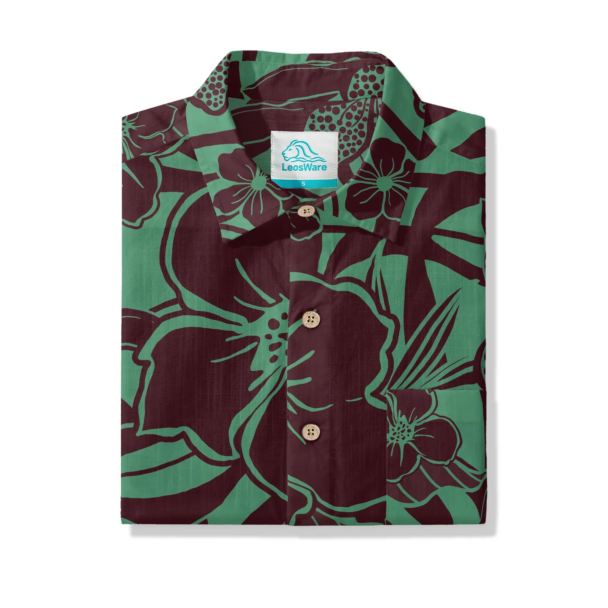 Green Hawaiian shirt with unique hand-painted print