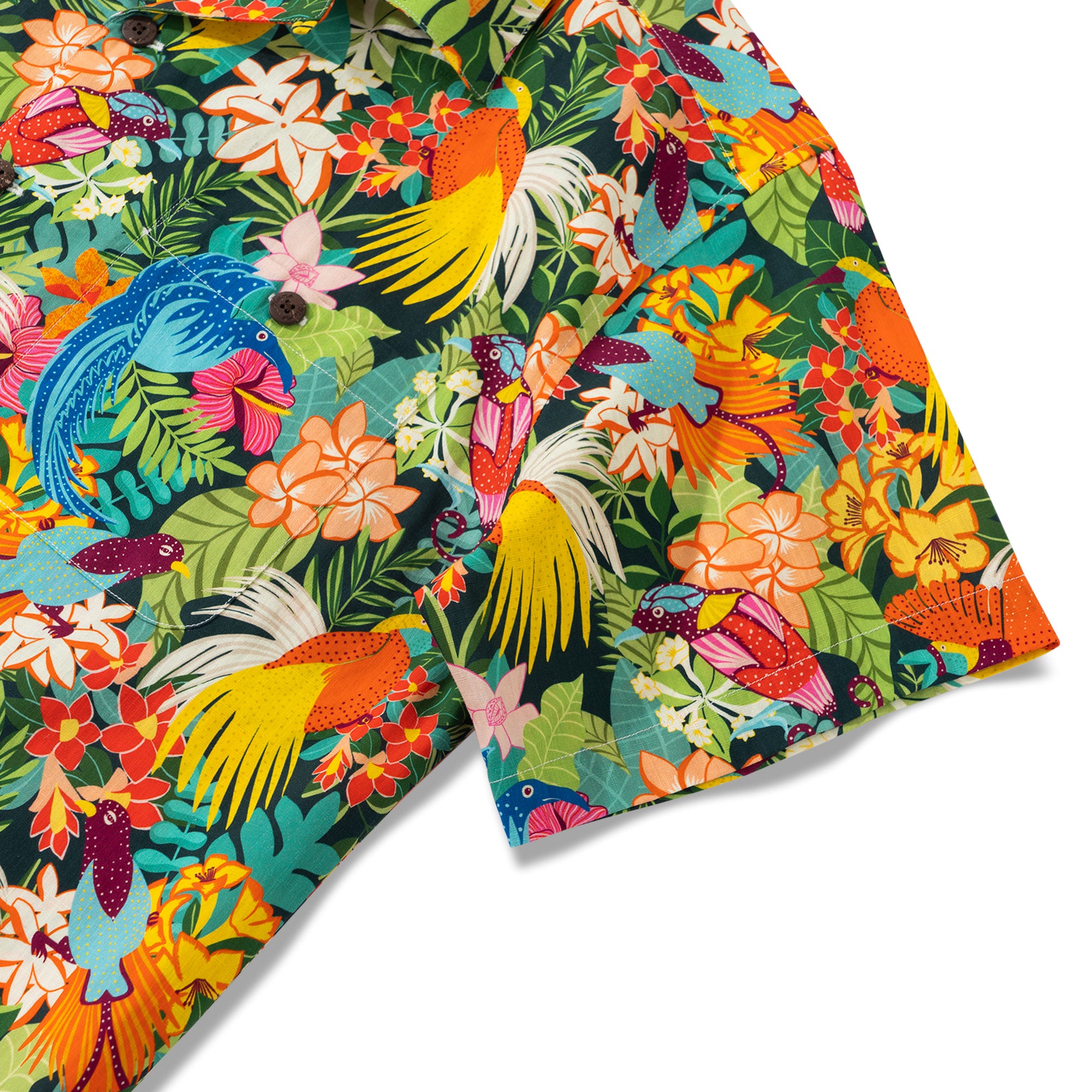 Vögel des Paradieses von Jasmine Blooms Designs 100% Baumwolle Herren Kurzarm Camp-Kragen Hemd Gelb Aloha Hawaiian