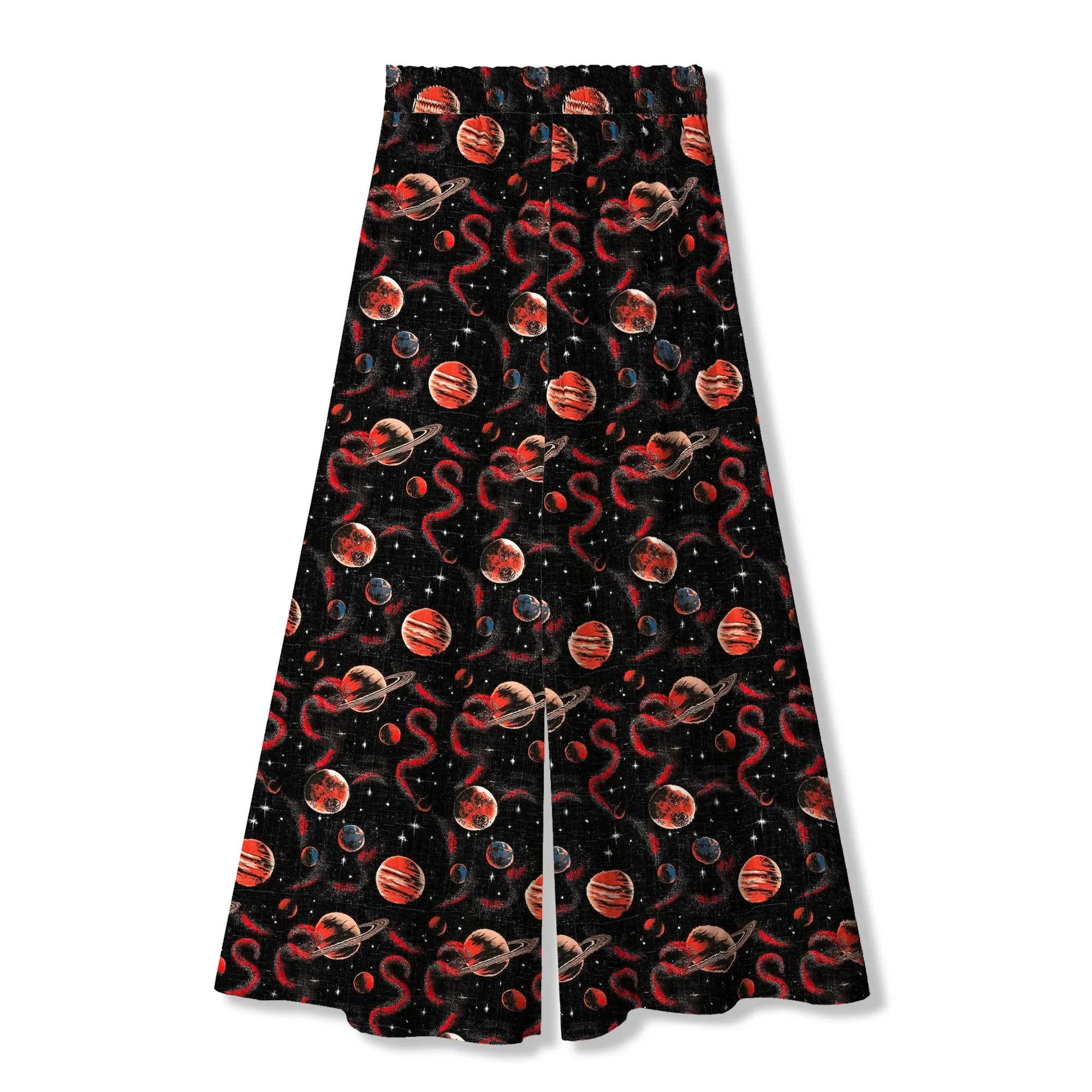 Black and red celestial pattern pants for women, vacation wear