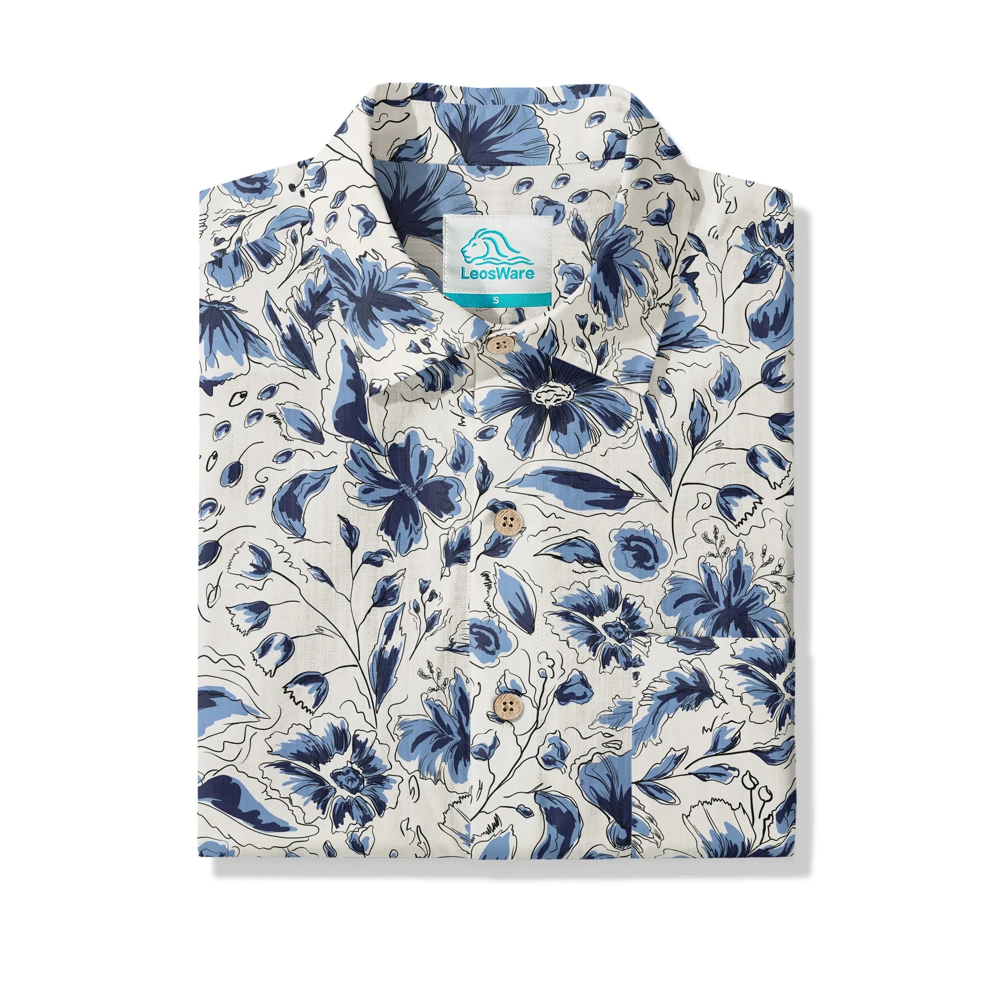 LeosWare Men's Blue Indigo Blooms Shirt