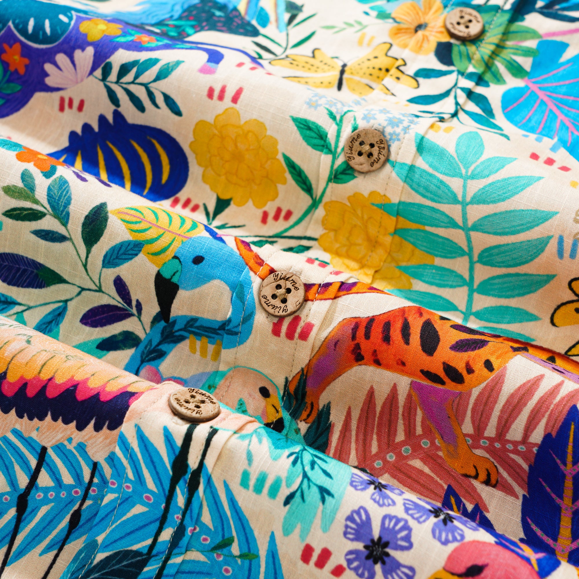 Chemise hawaïenne colorée masculine bouton à manches courtes 100% coton Aloha jungle fantaisie