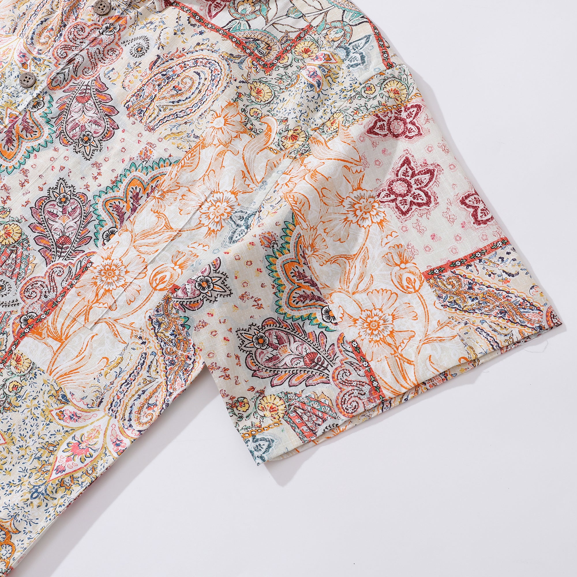 Chemise hawaïenne des années 1950 pour hommes Chemise à boutons en patchwork poétique à manches courtes 100 % coton Chemise Aloha