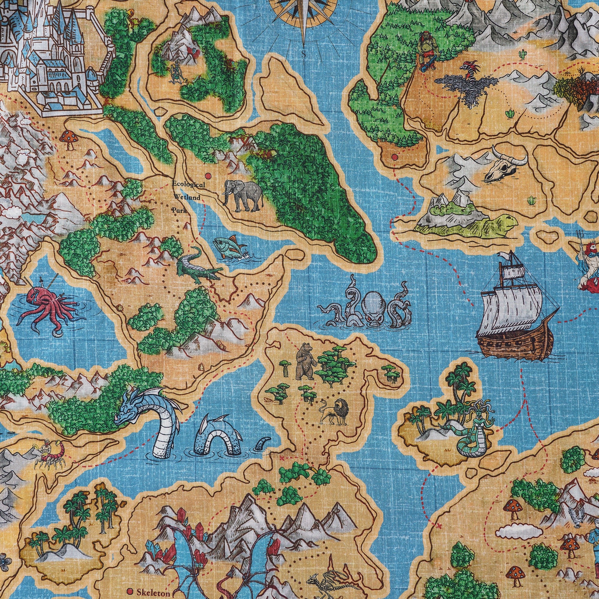 Men's Hawaiian Shirt Short Sleeve Button-down 100% Cotton Blue Aloha Enchanted World Adventure Map